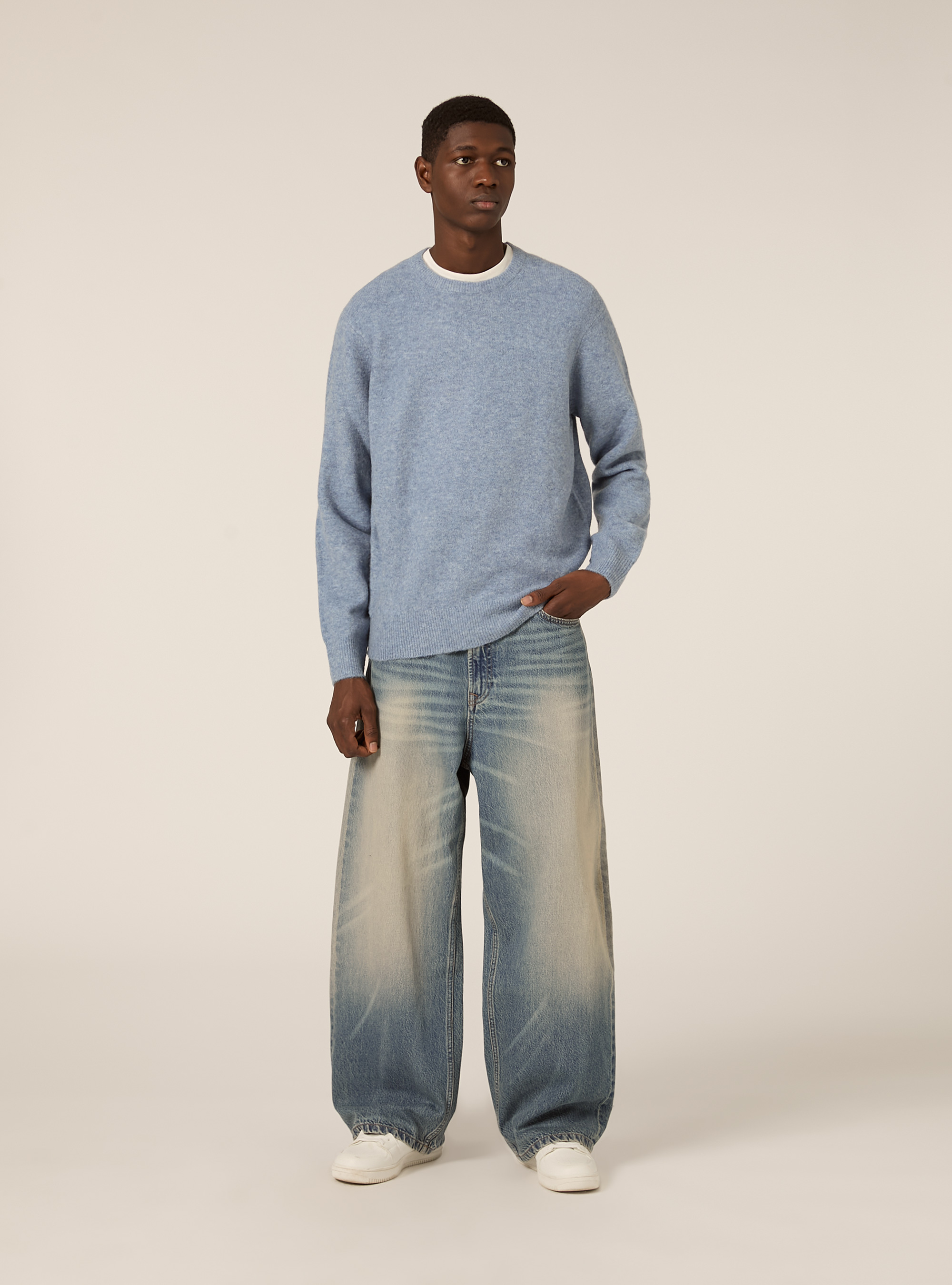 Soft crew neck pullover, MAZ2 AZURE MEL MEDIUM