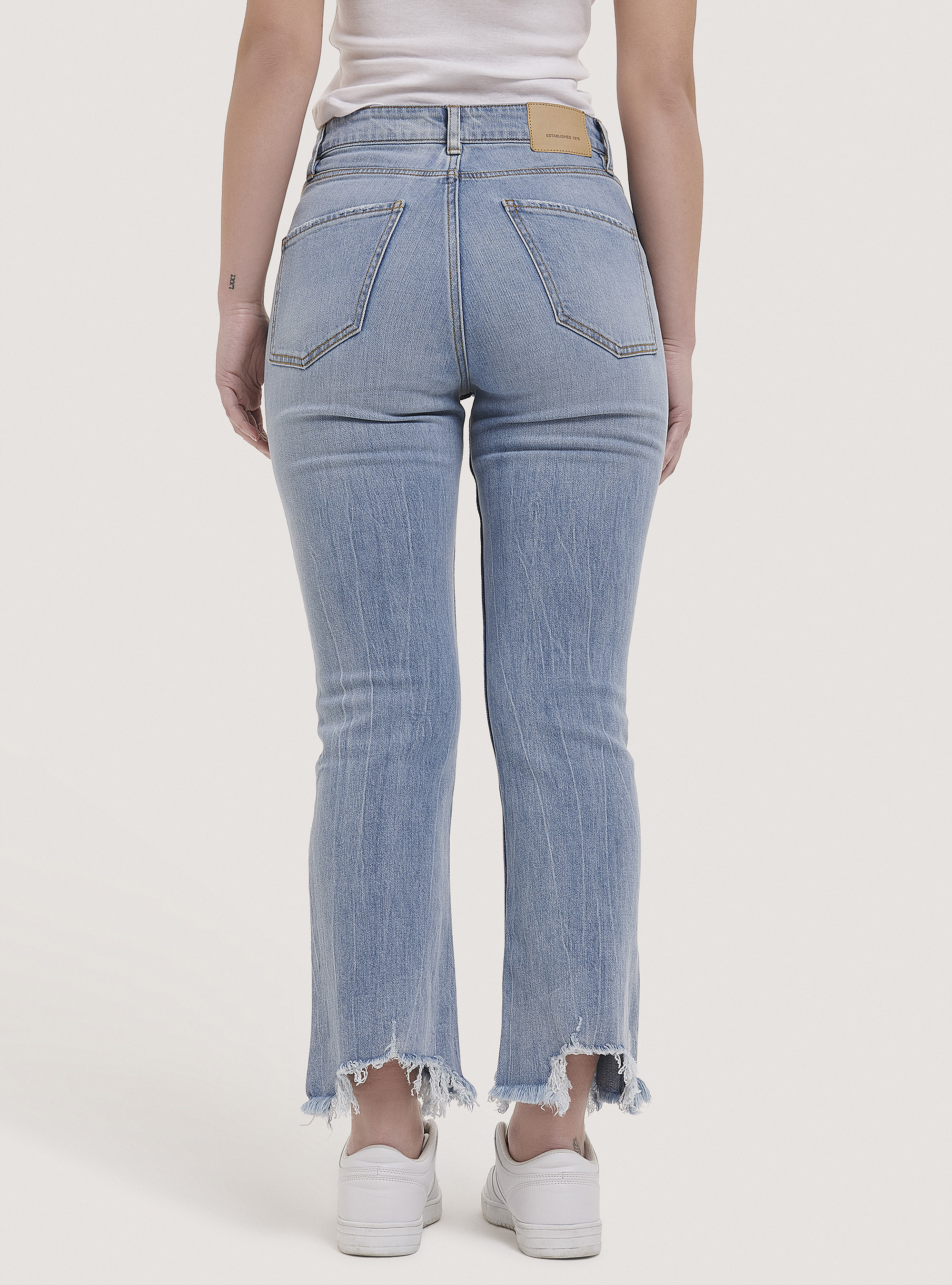 Raw cut stretch denim flare jeans, D006 AZURE