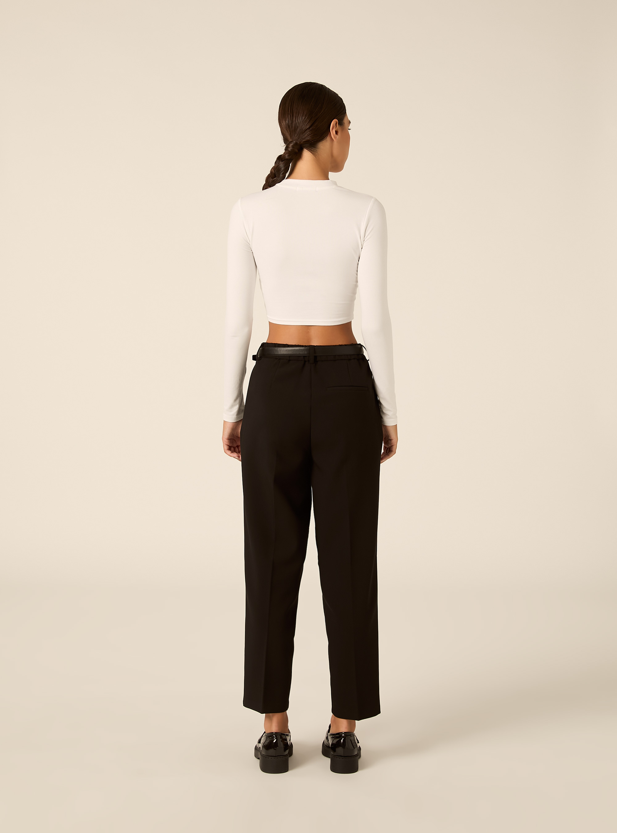 Tapered tailored trousers with pleats and belt, BK1 BLACK