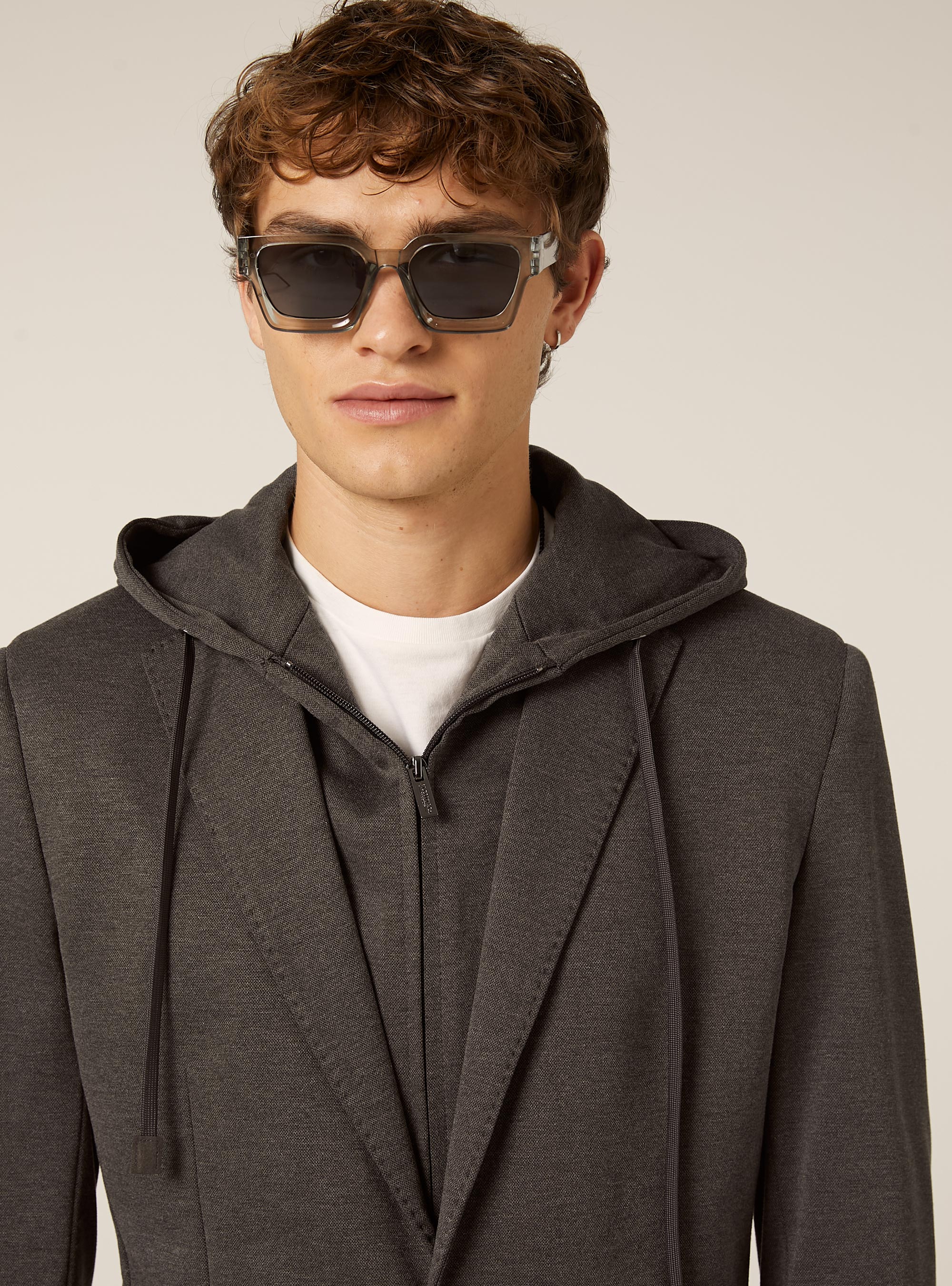 Giacca con cappuccio removibile, MGY1 GREY MEL DARK