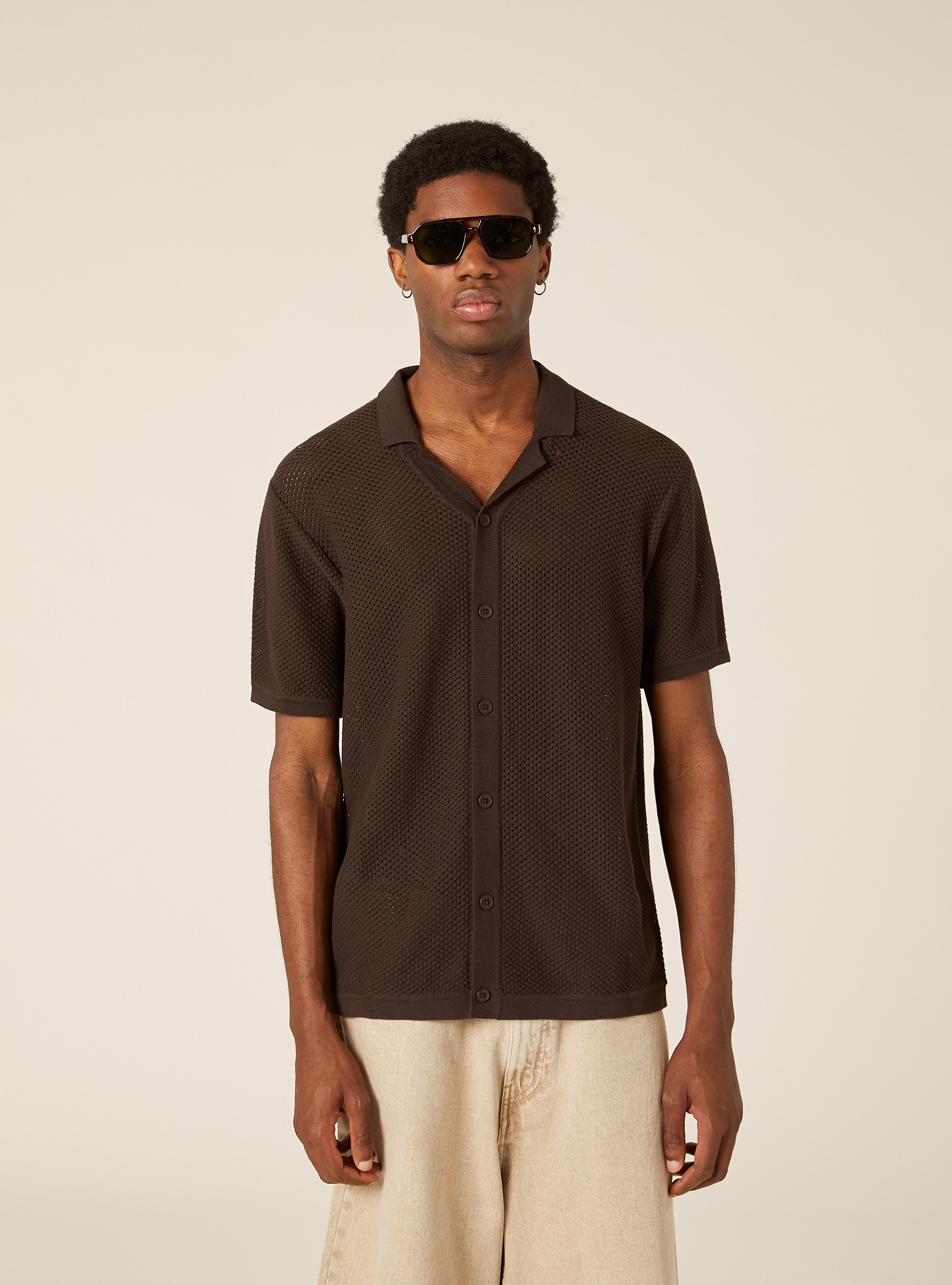 Cardigan in maglia in misto cotone, BR1 BROWN DARK