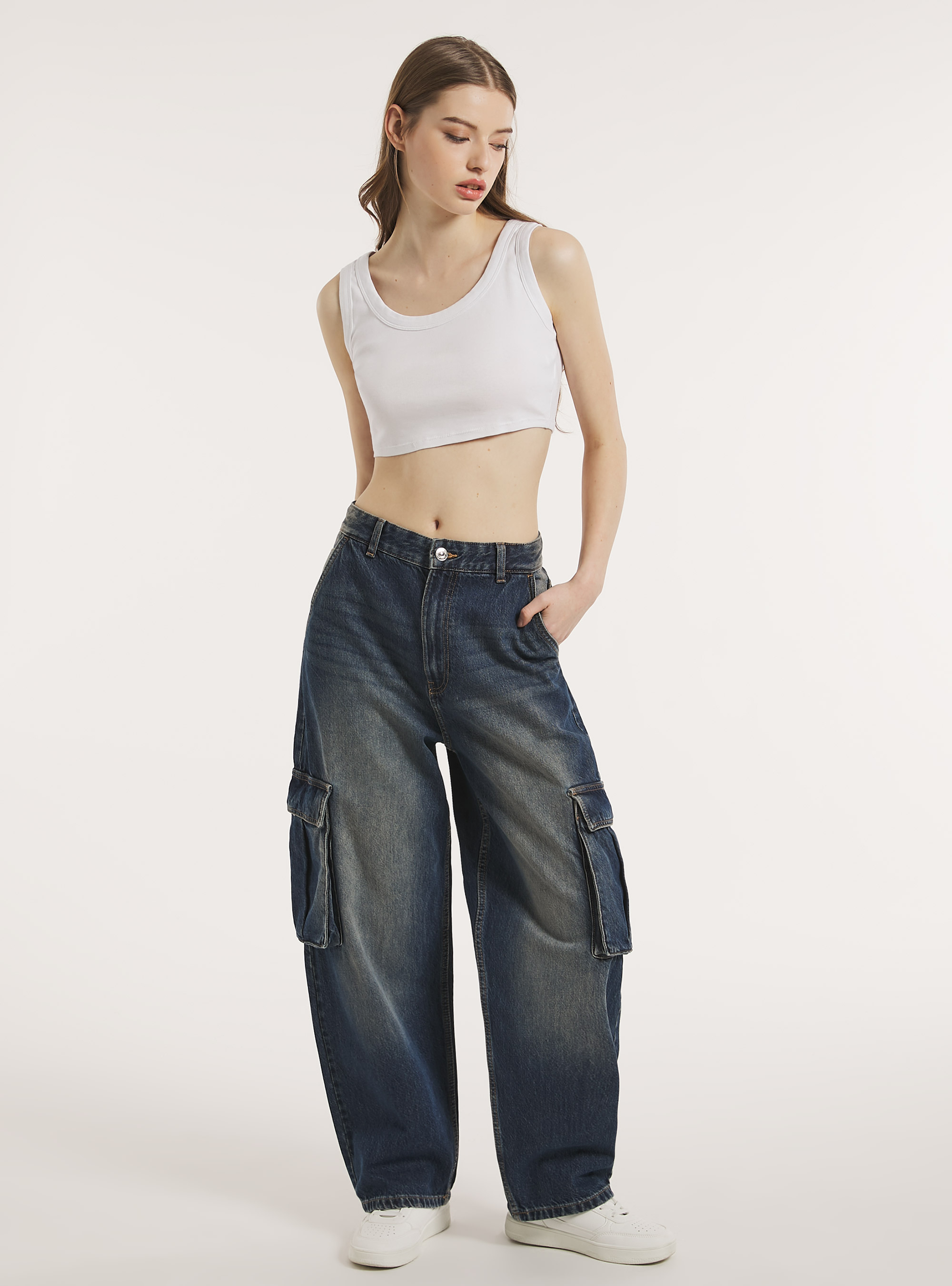 Cargo skater jeans relaxed fit, D003 MEDIUM BLUE