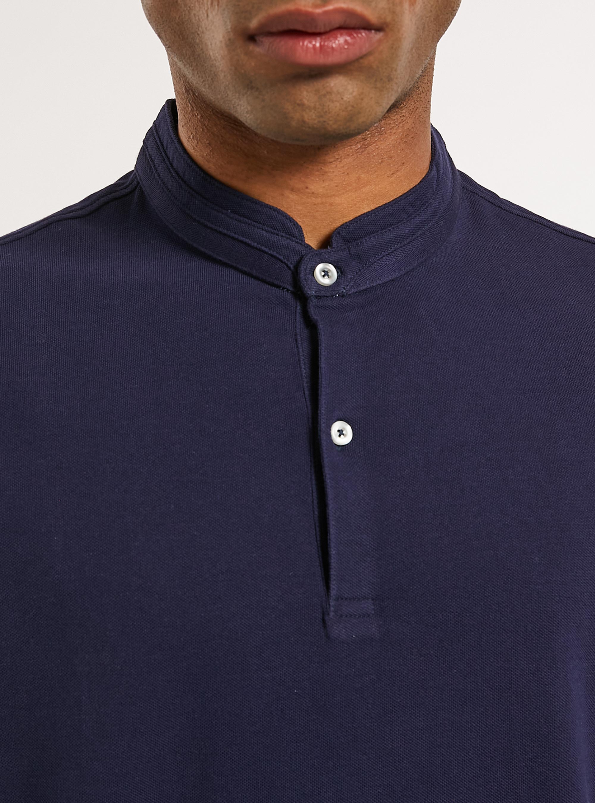 Mandarin Collar Cotton Polo Shirt, NA1 NAVY DARK