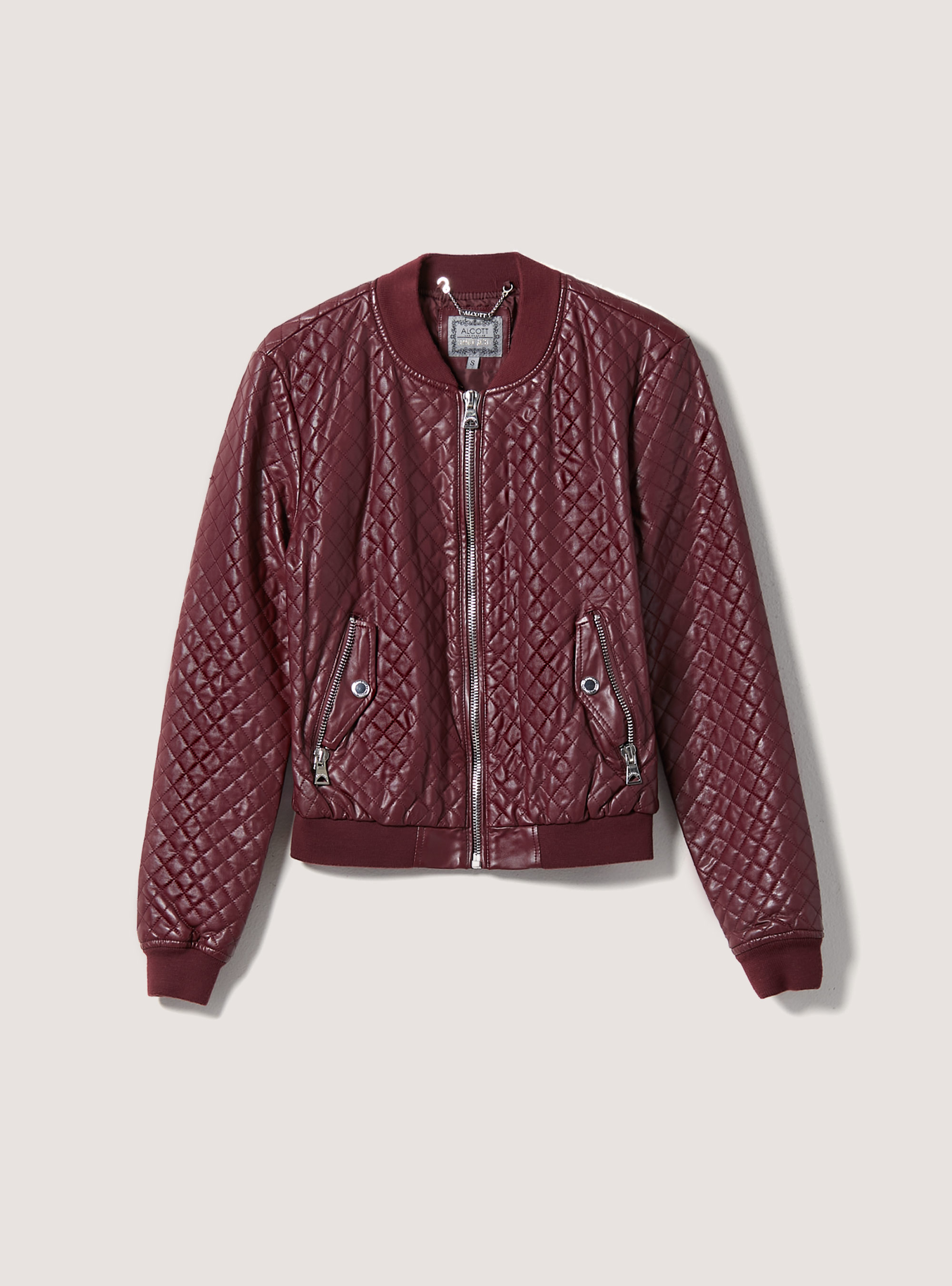 Woman pu bomber diamond quilted, C313 BORDEAUX