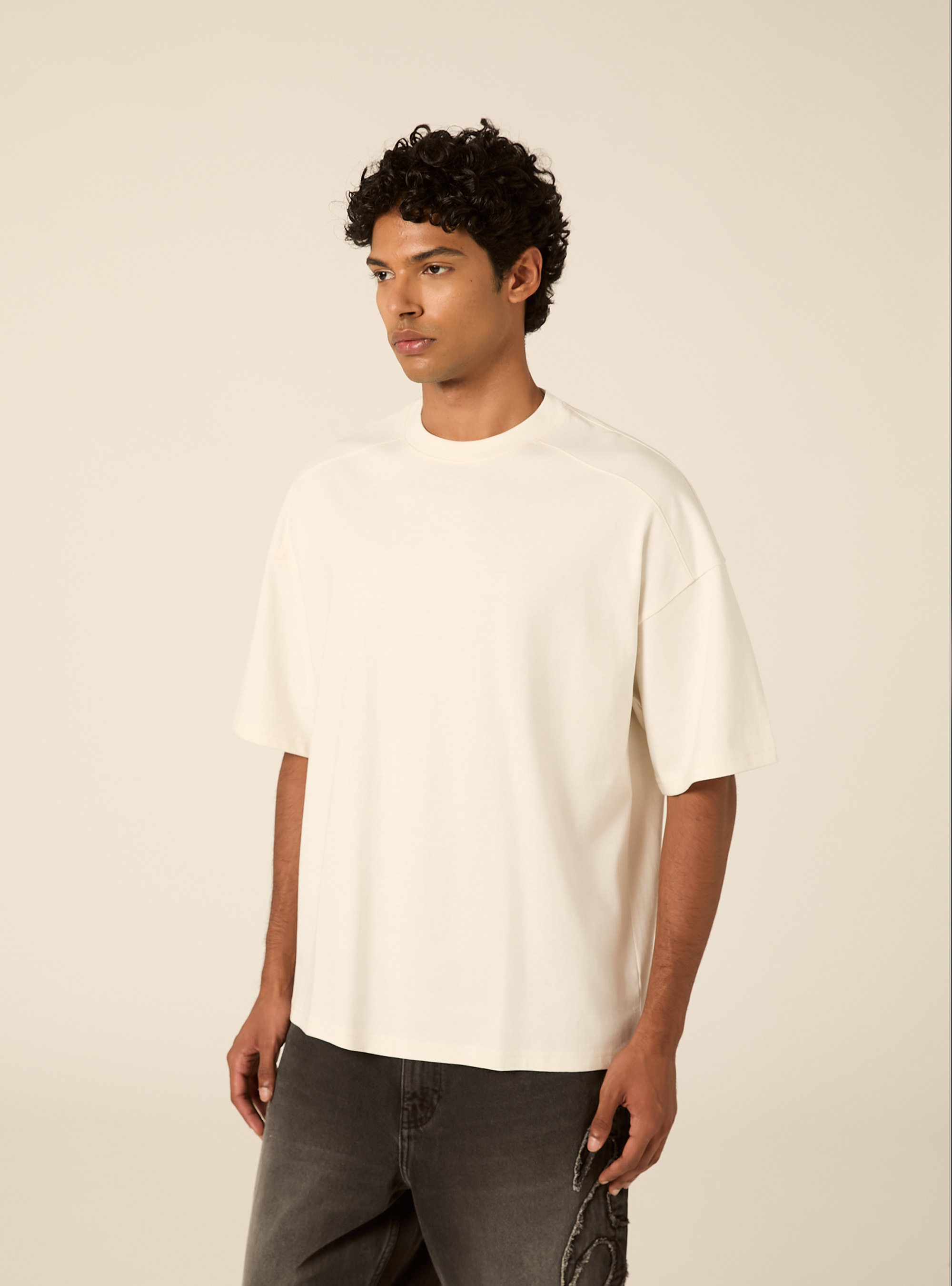 T-shirt coupe boxy &agrave; manches courtes et &eacute;paules tombantes, WH2 WHITE