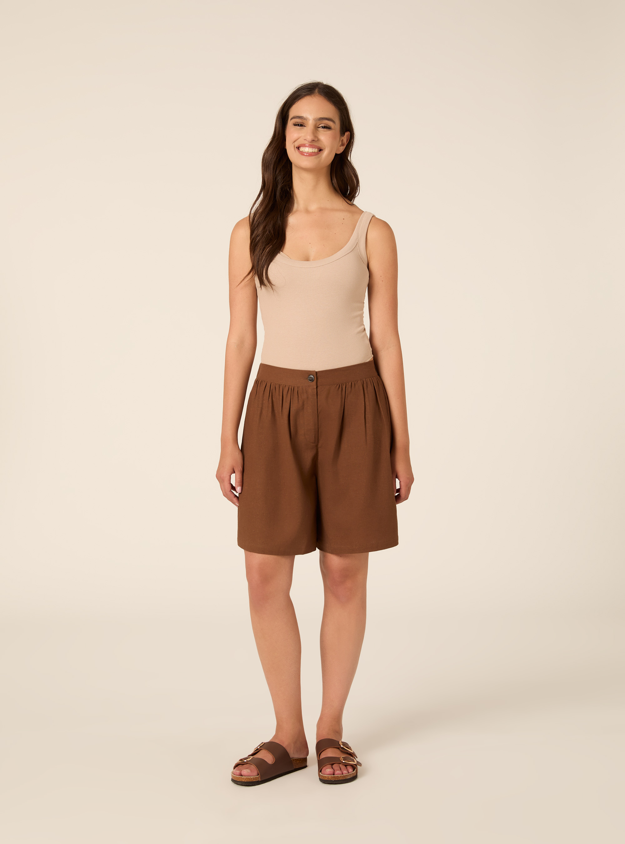 Shorts con elastico sul dietro, BR2 BROWN MEDIUM