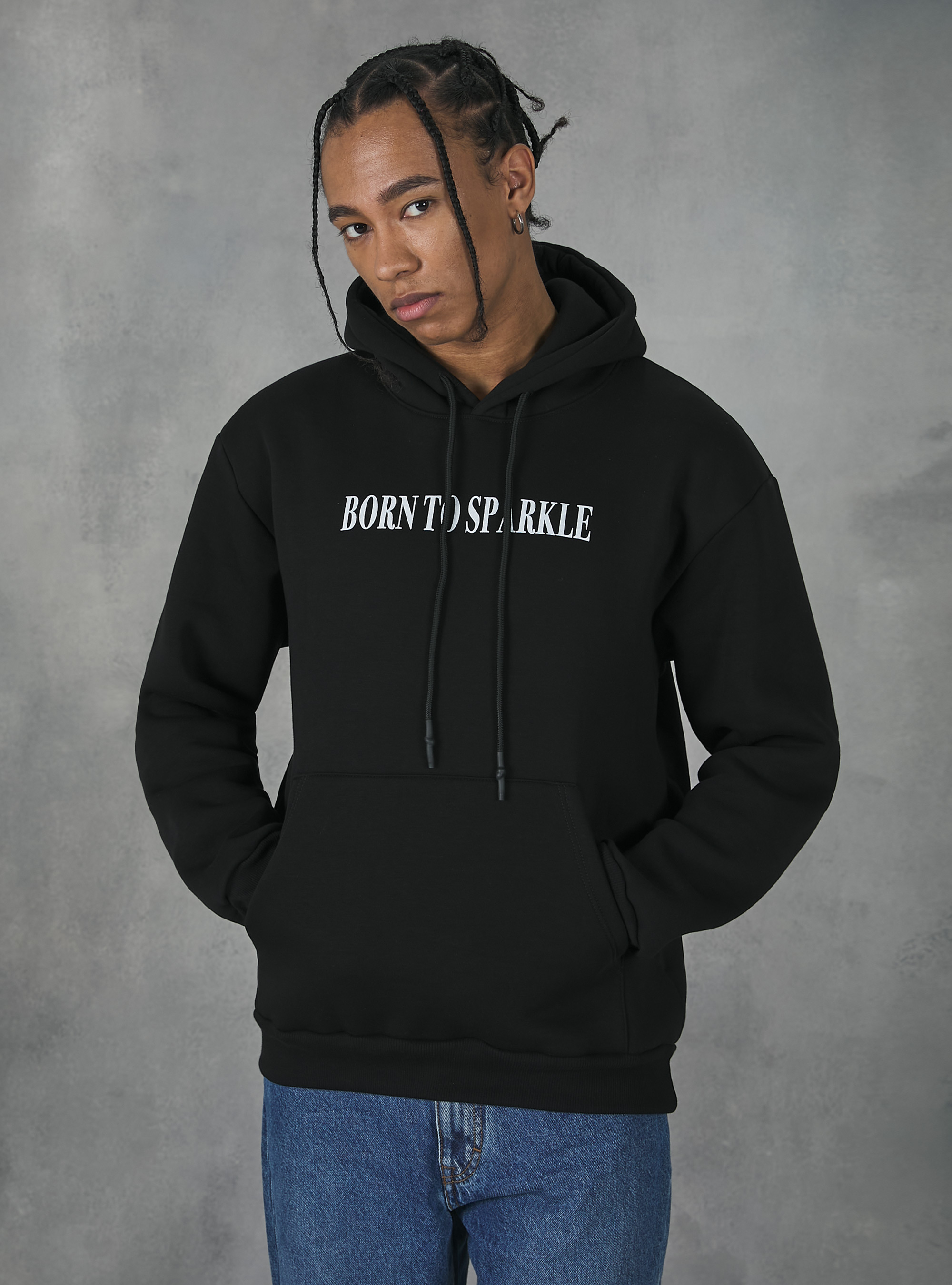 Hoodie with print, BK1 BLACK