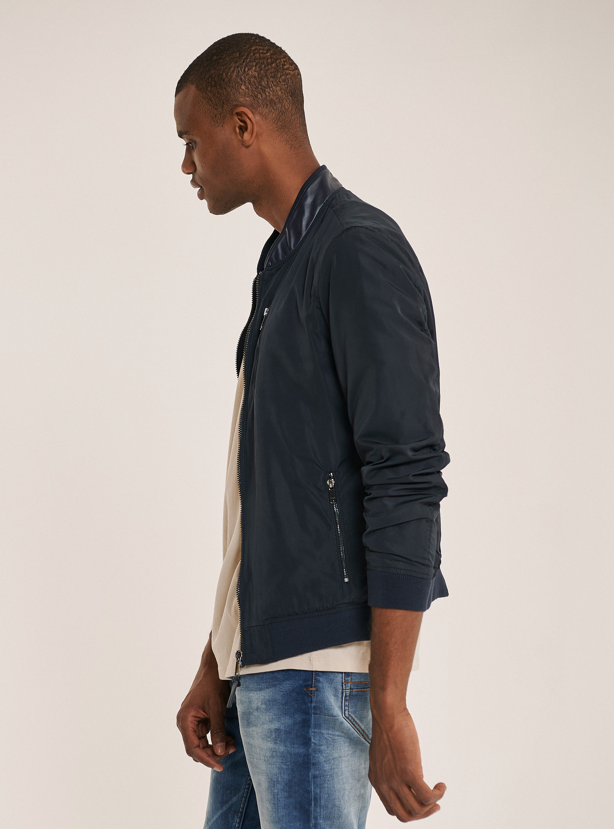 Veste couleur unie avec éclair, C2222 NAVY