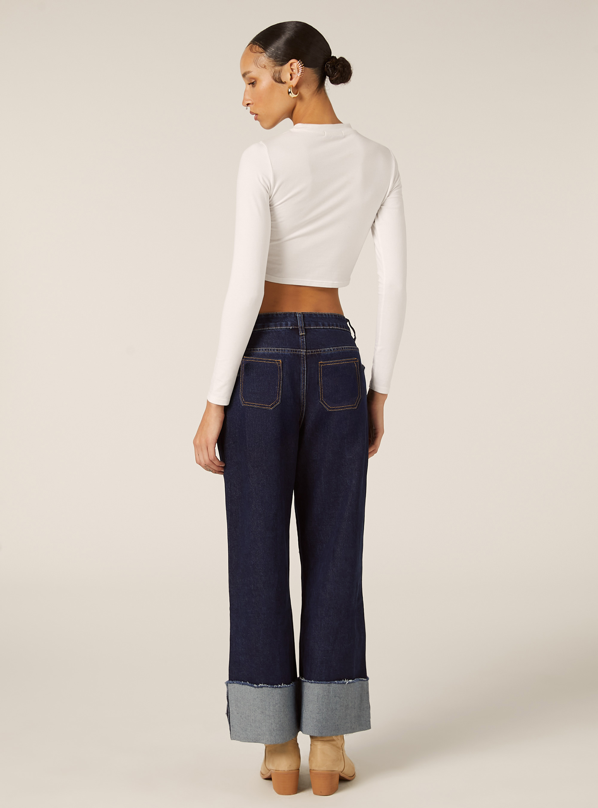 Jeans slim con risvolto al fondo, D001 DEEP BLUE