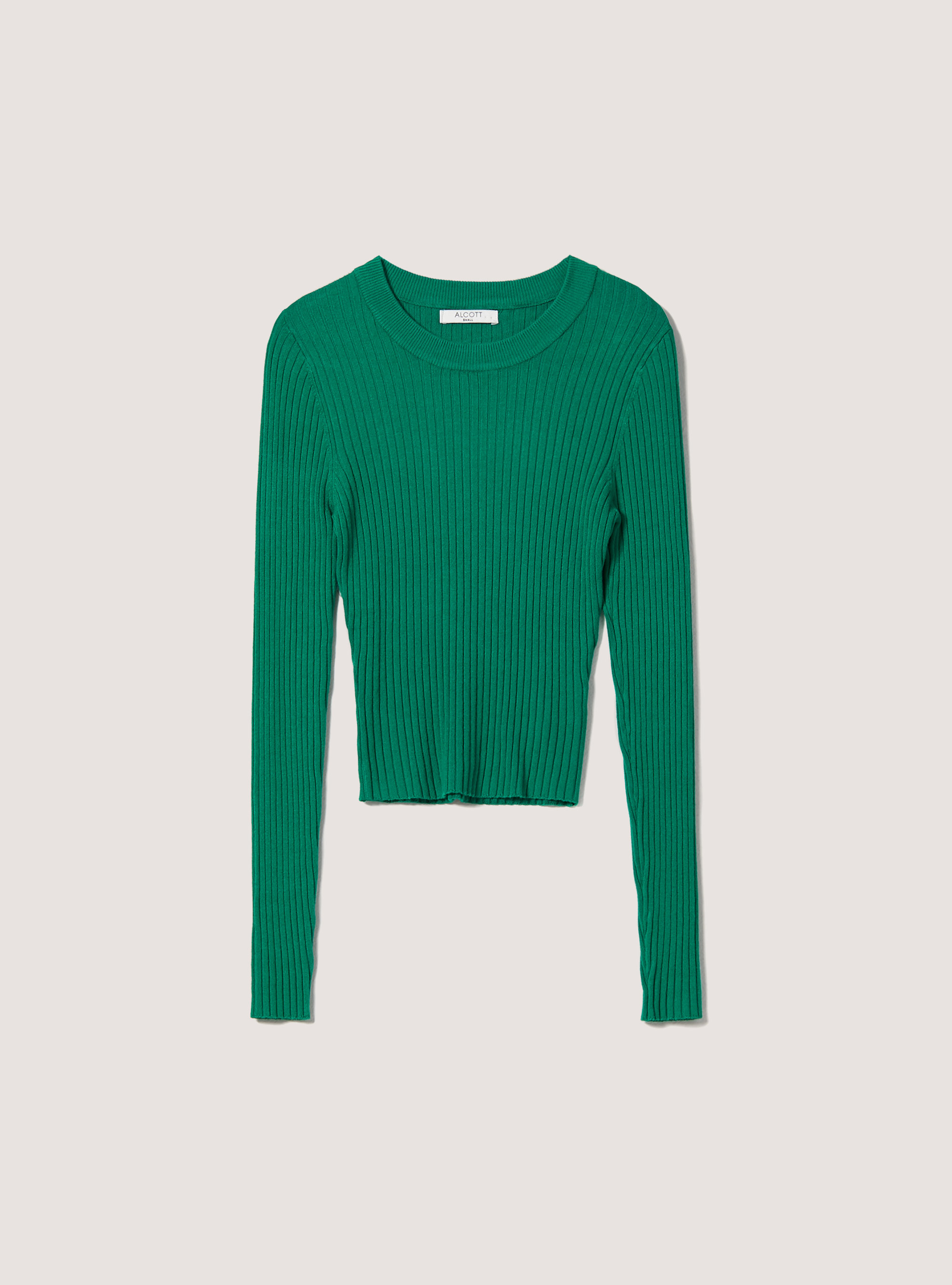 Soft cropped ribbed stretch pullover, GN2 GREEN MEDIUM