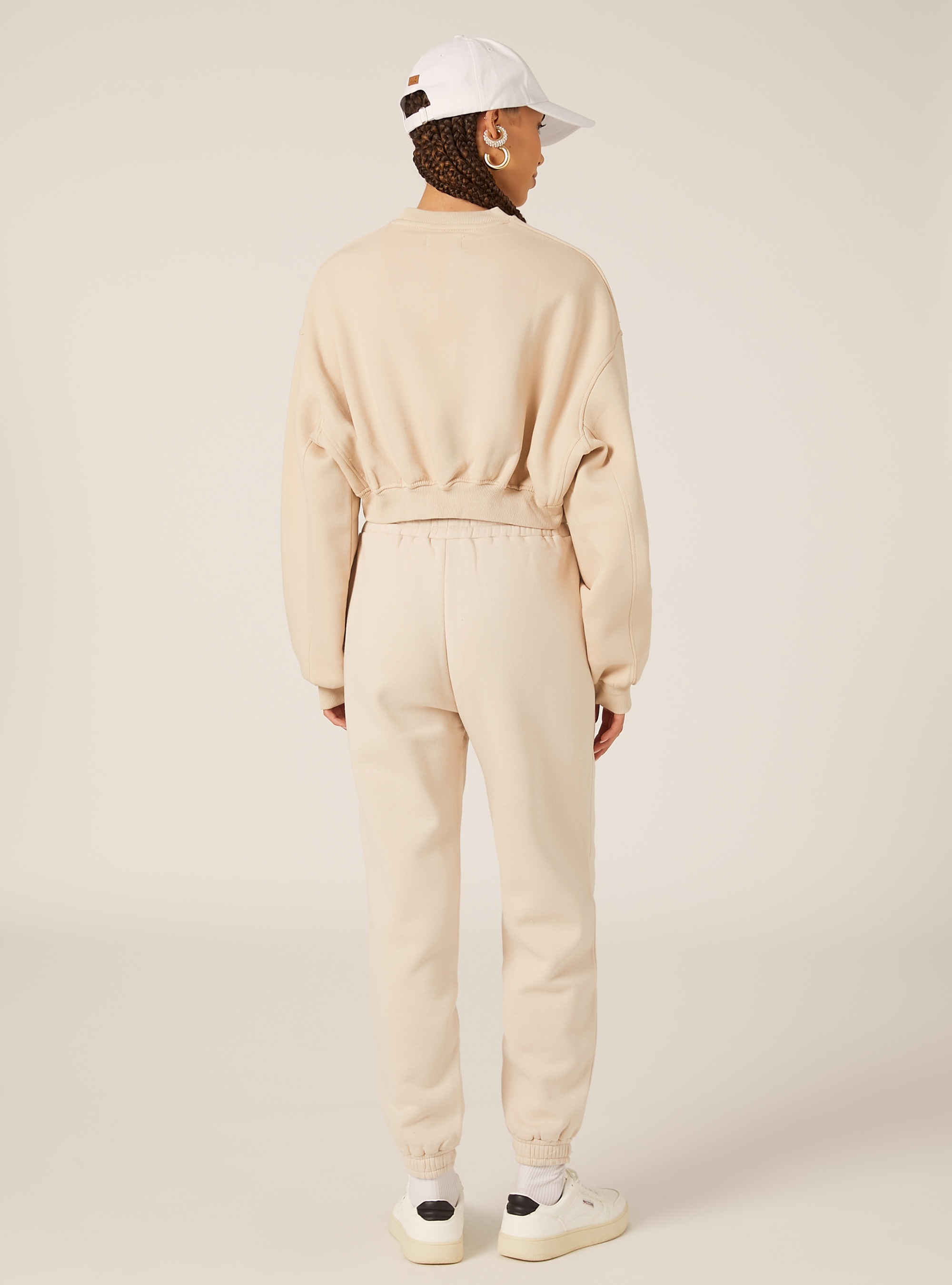 Felpa girocollo in cotone crop, BG2 BEIGE MEDIUM