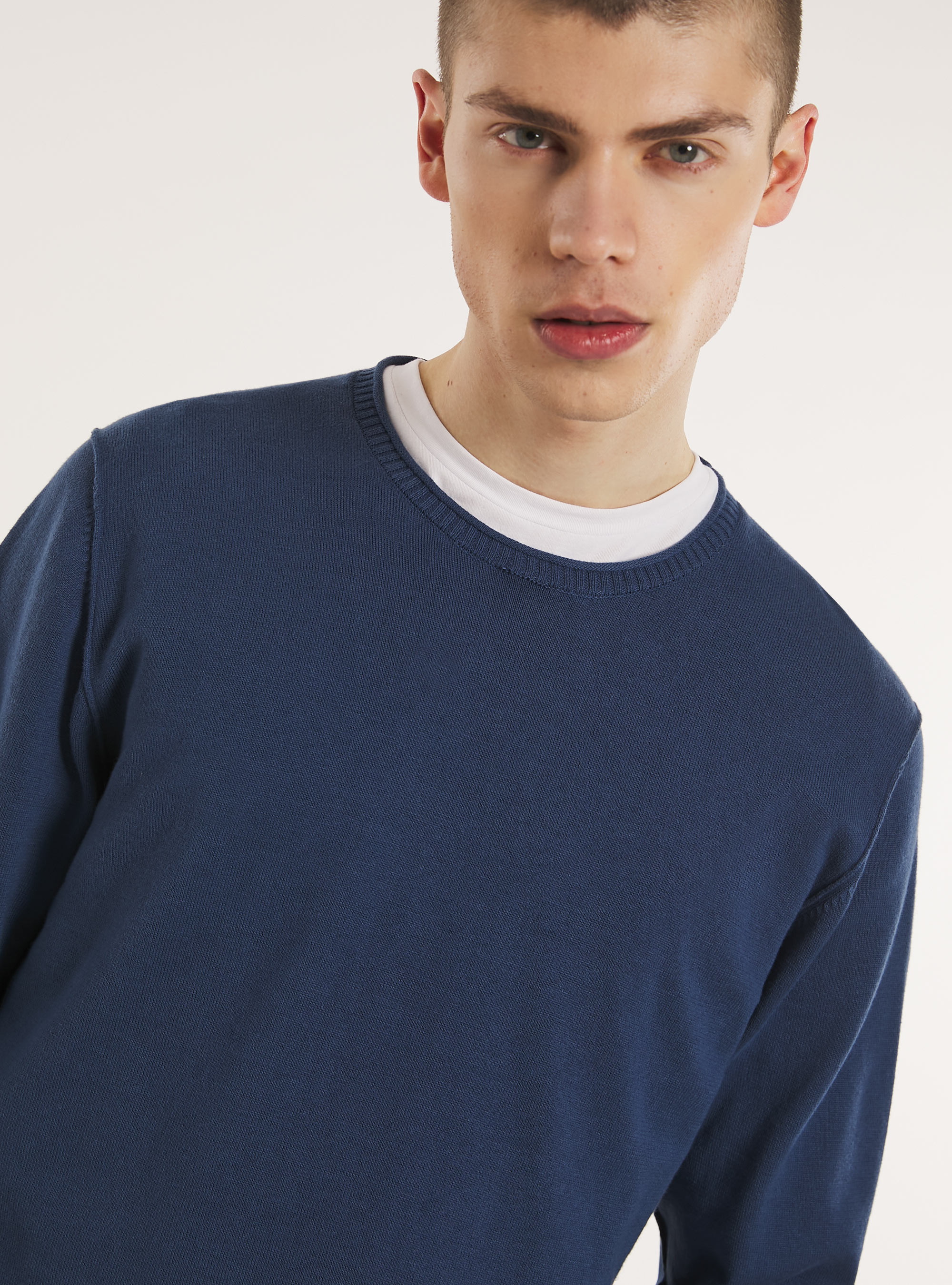 Pull en coton à col rond, BL2 BLUE MEDIUM