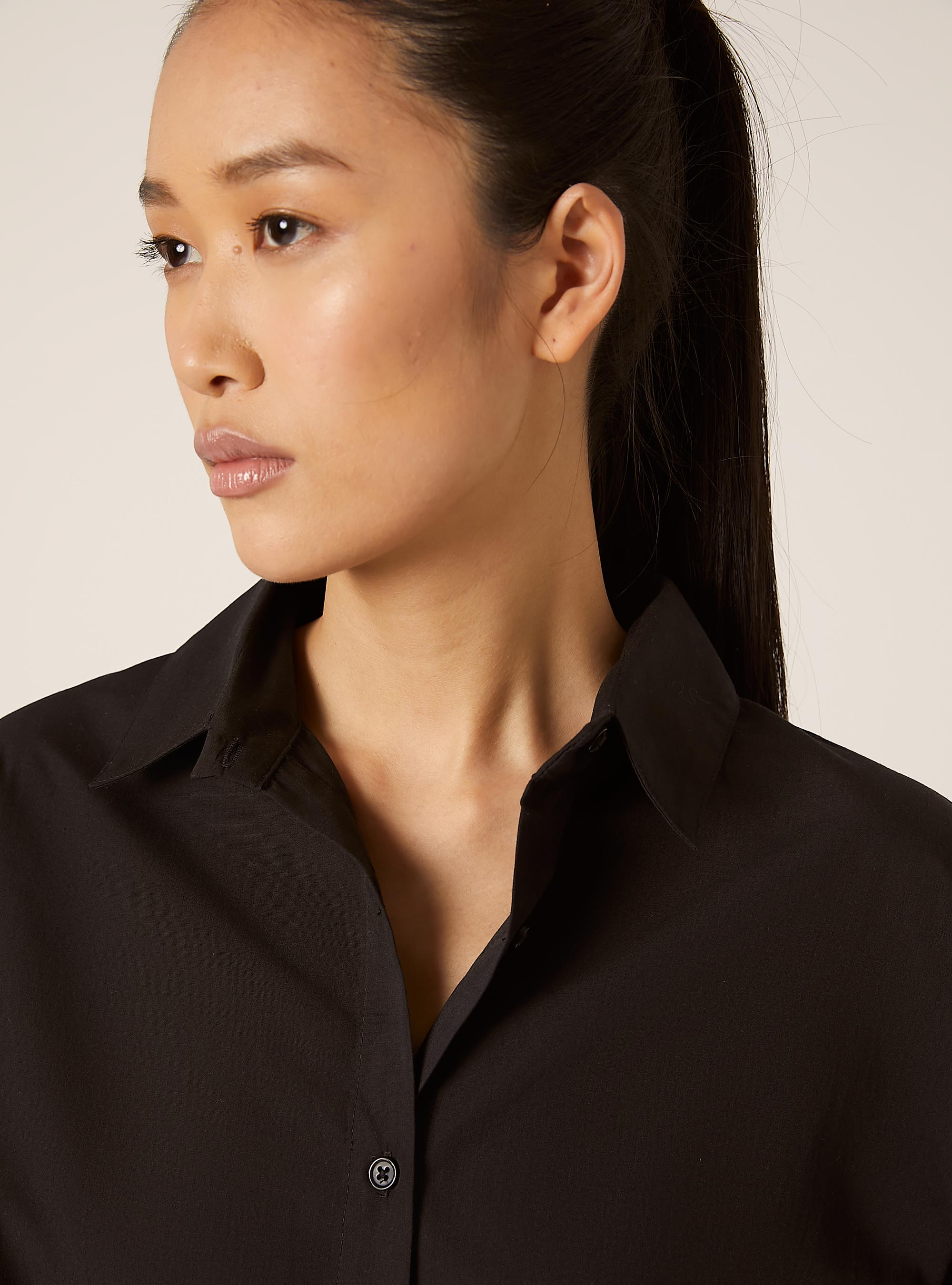 Poplin shirt with knot, BK1 BLACK