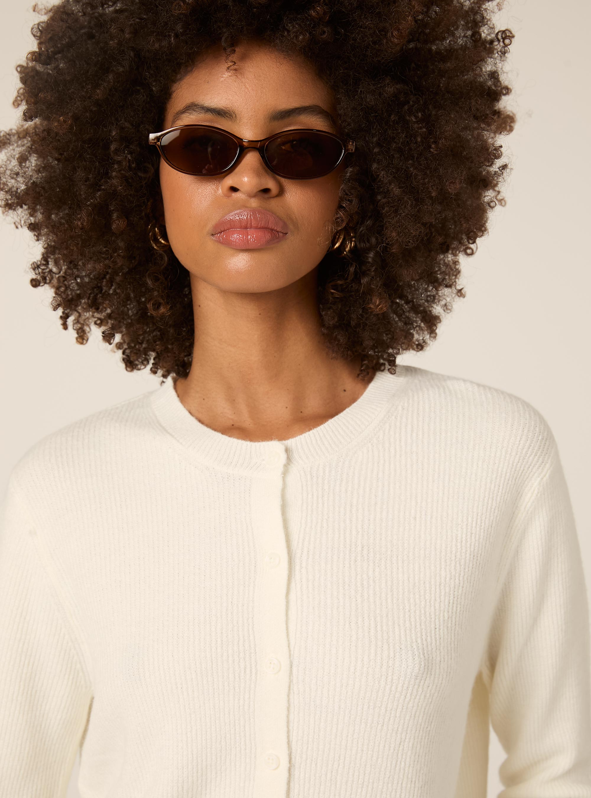 Cárdigan de punto acanalado con botones, WH2 WHITE