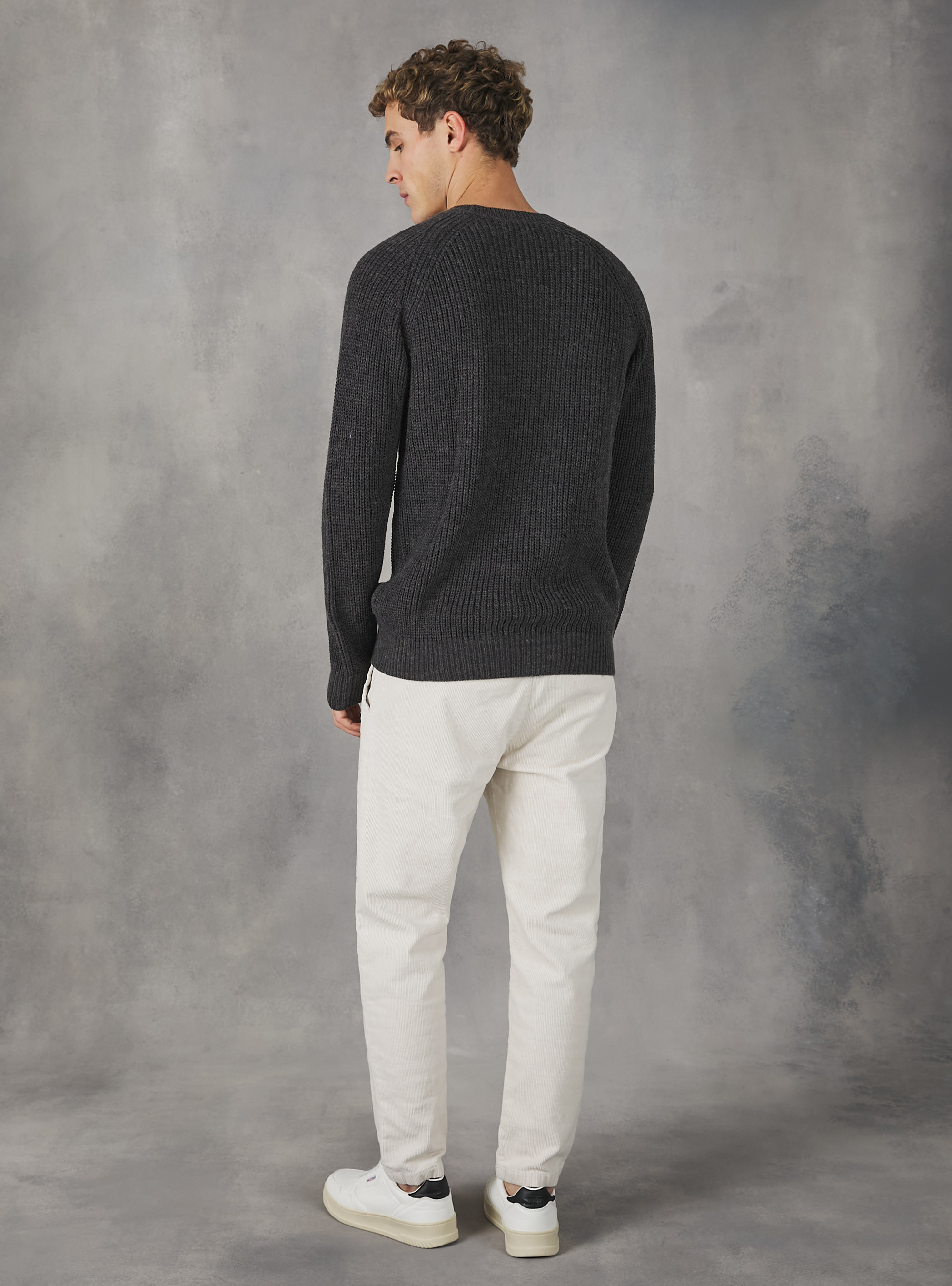 English rib crew-neck pullover, MGY1 GREY MEL DARK