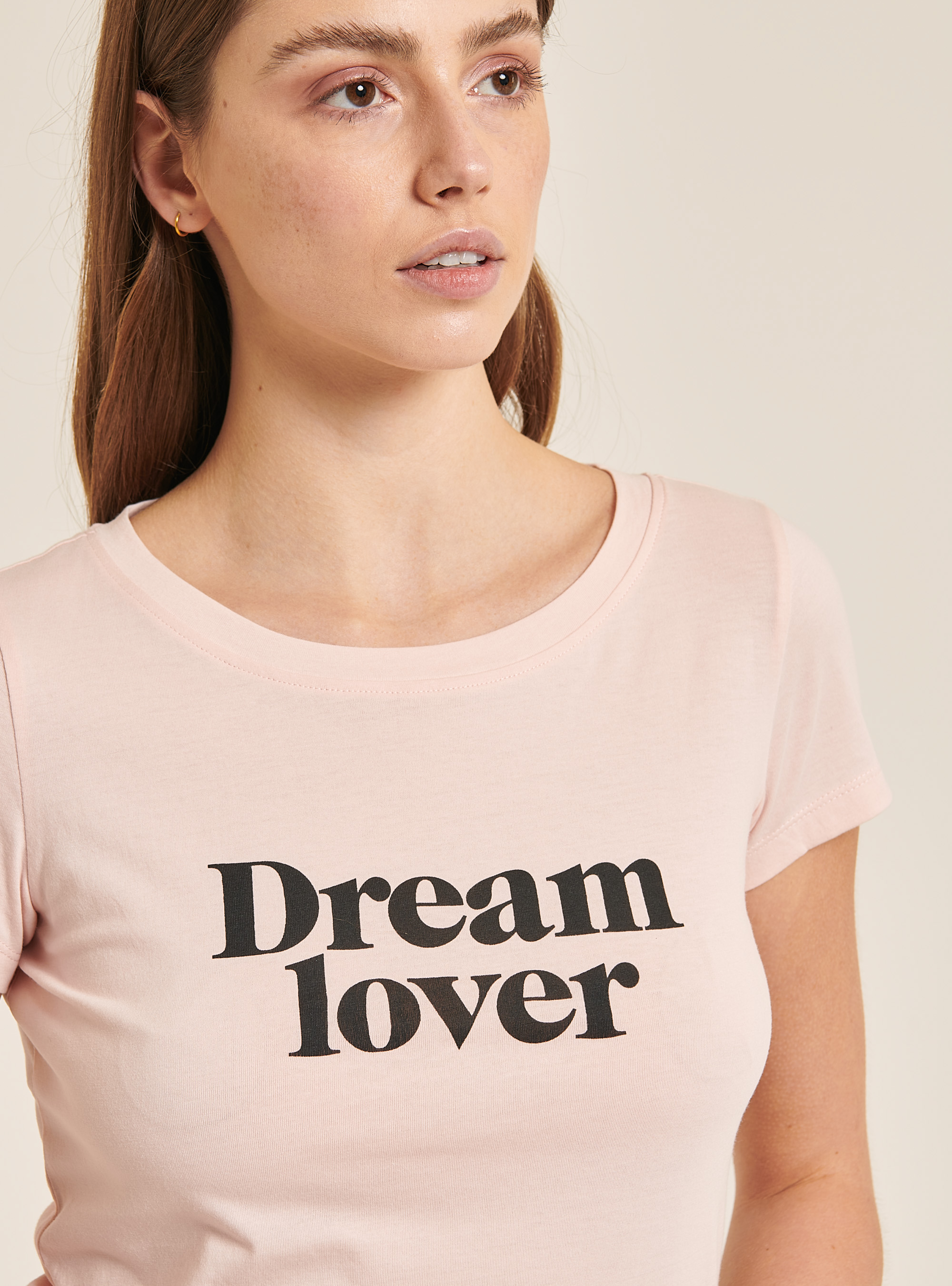 Cotton T-shirt with printed slogan, C4436 L.PINK
