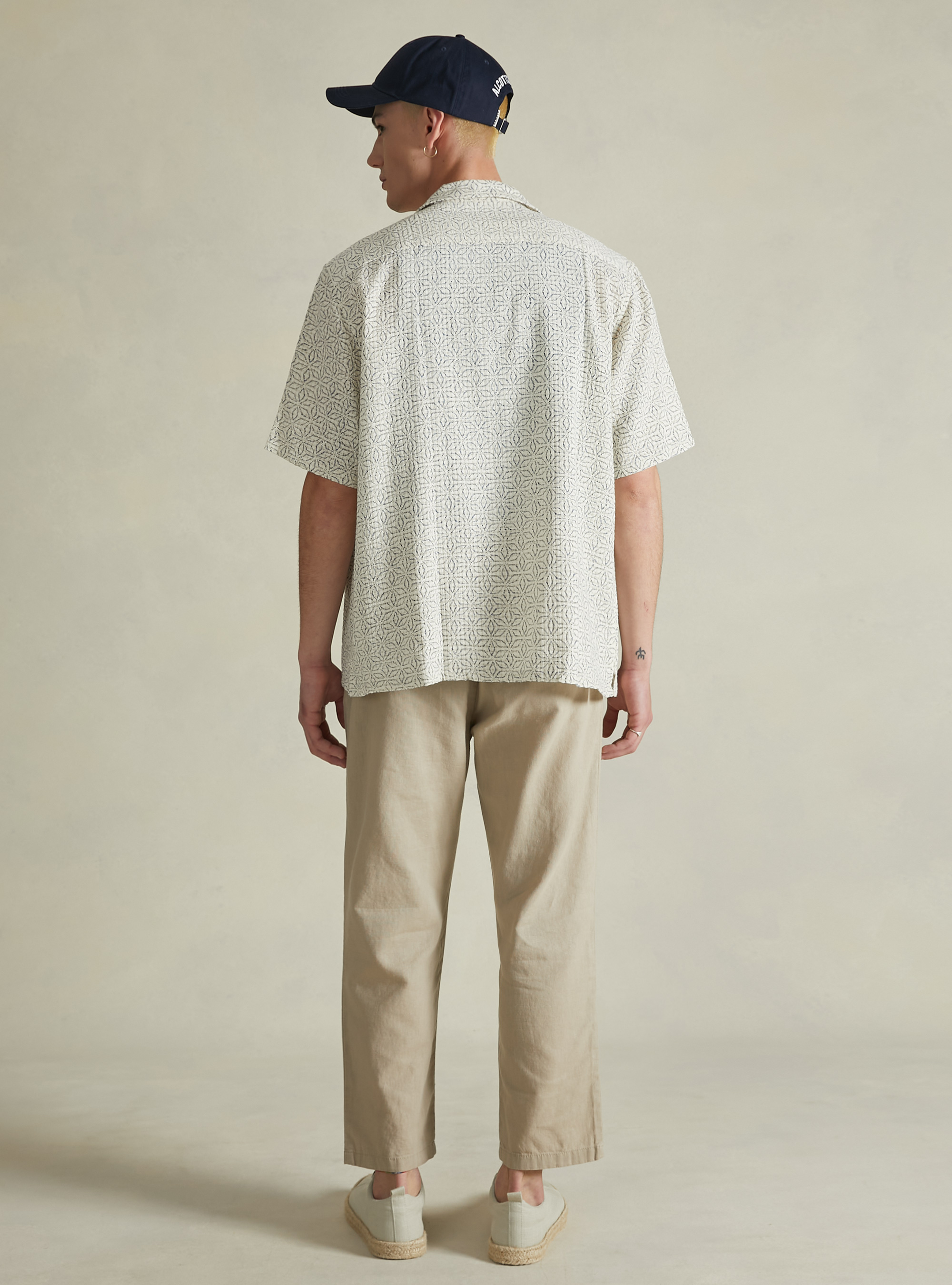 Gemustertes Hemd aus Leinenmischung, BL3 BLUE LIGHT