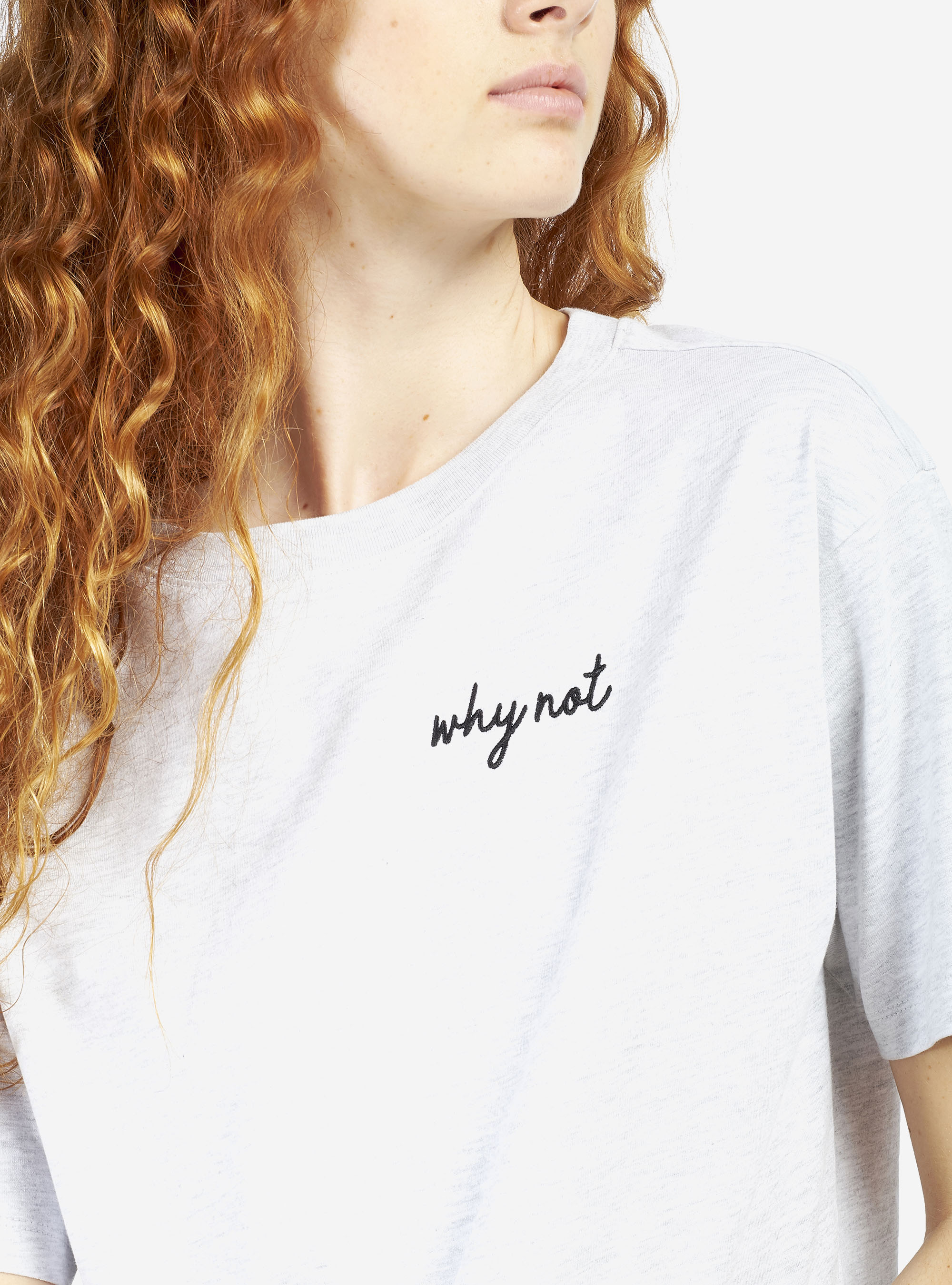 CROPPED SHIRT WITH WRITING, WHITE MELANGE