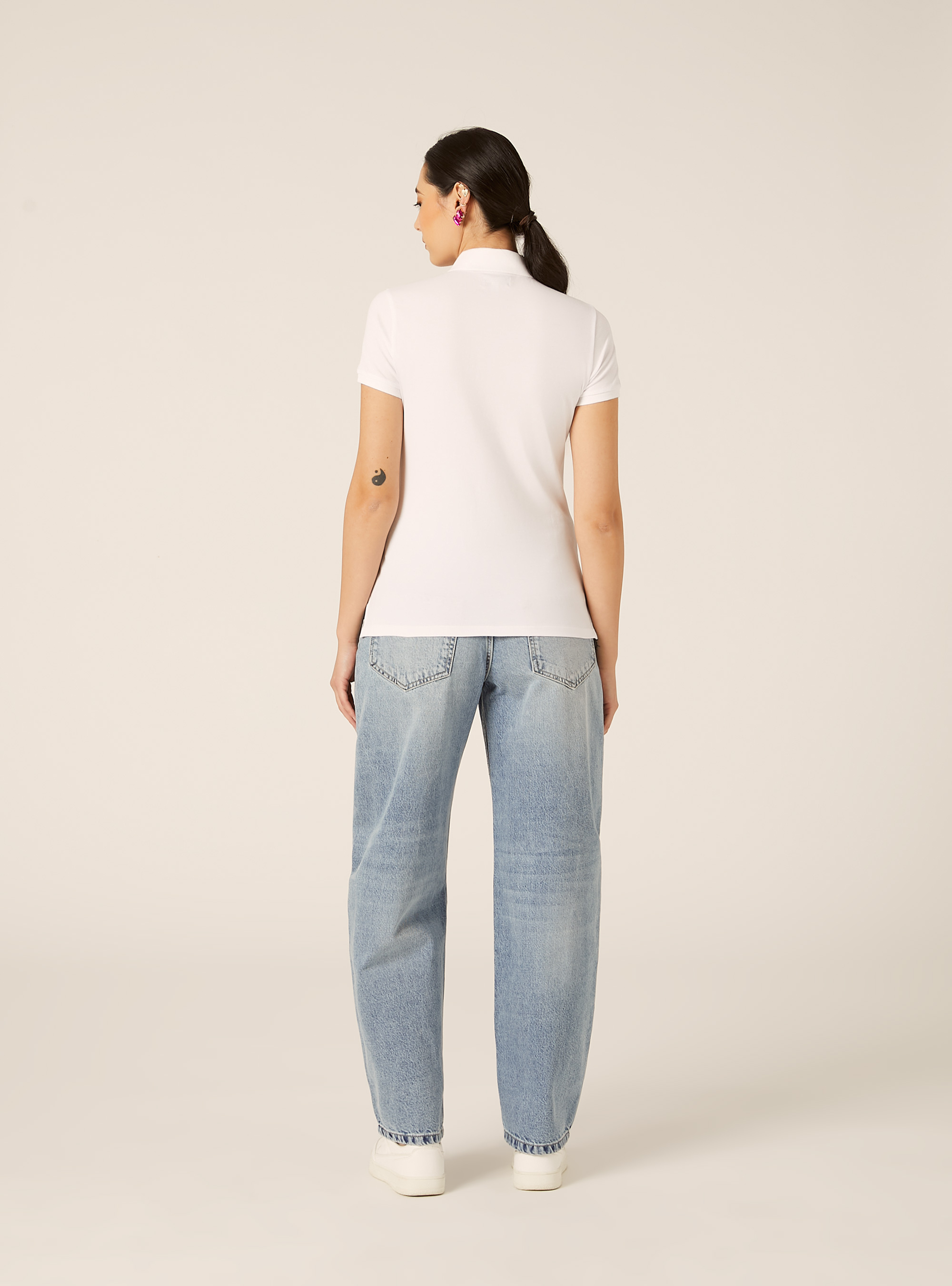 Polo Slim Fit avec Logo Brod&eacute;, WH3 WHITE