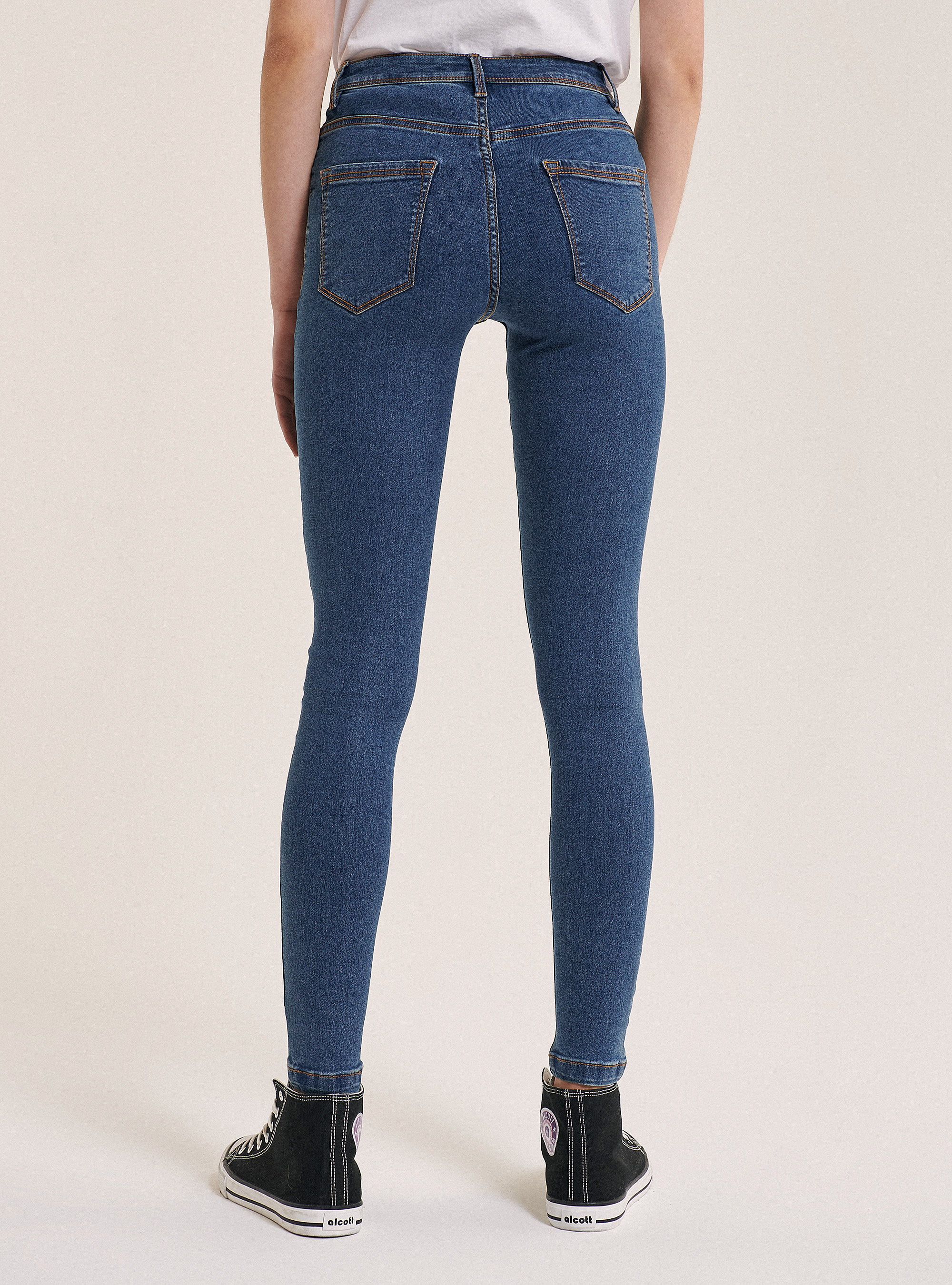 Jeans super skinny a vita alta comfort fit, AZZURRO