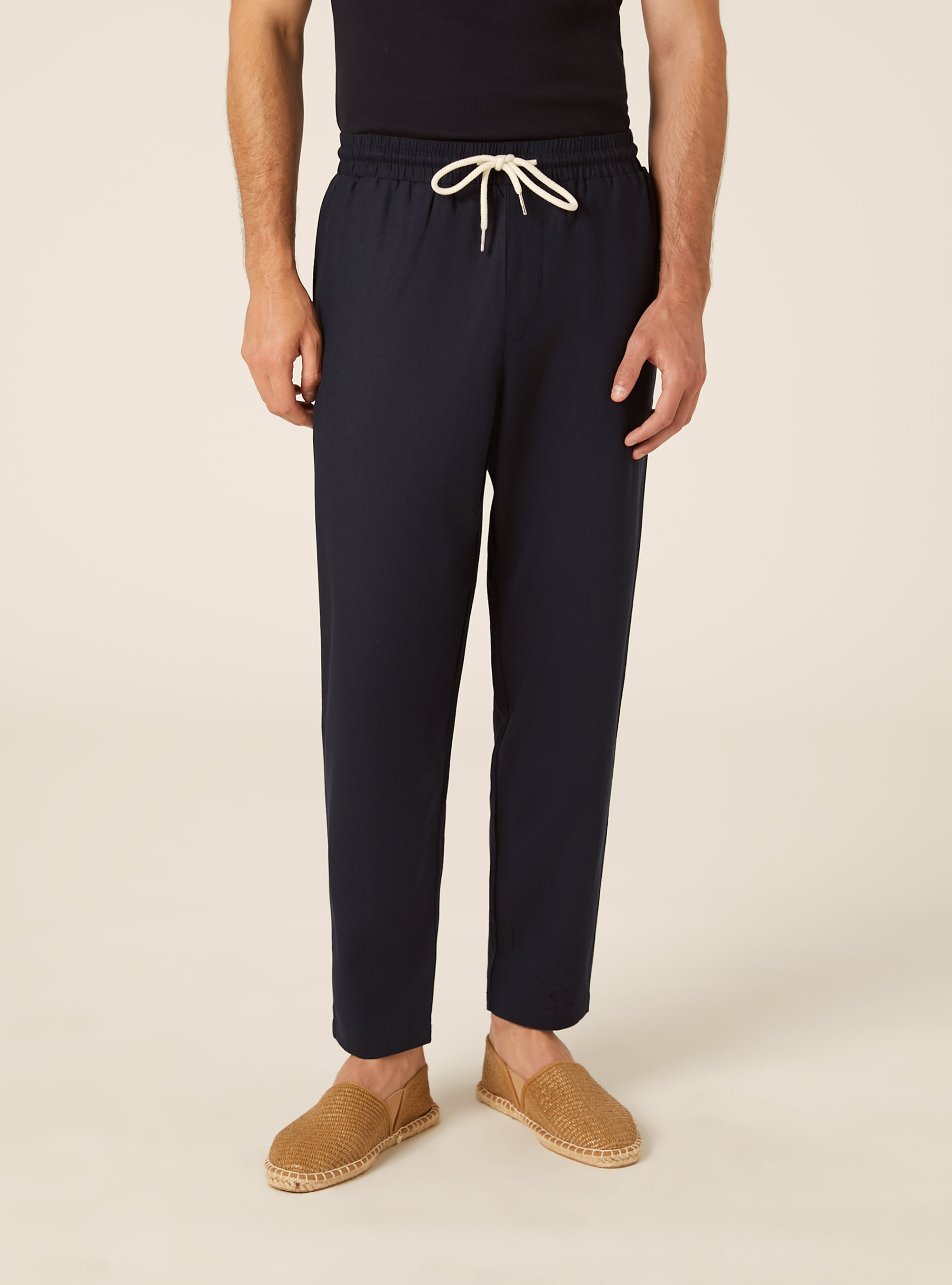 Pantalaccio in misto lino  con coulisse in vita, NA1 NAVY DARK
