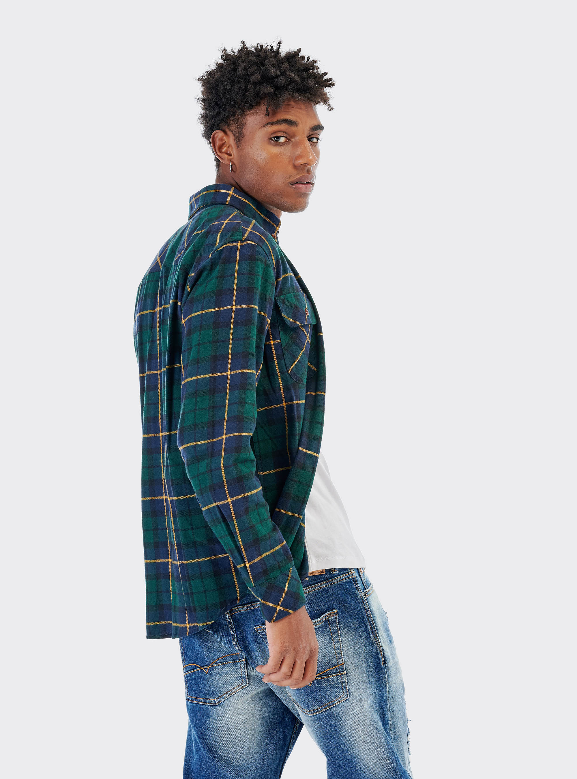 Camicia a quadri in cotone sostenibile, VERDE