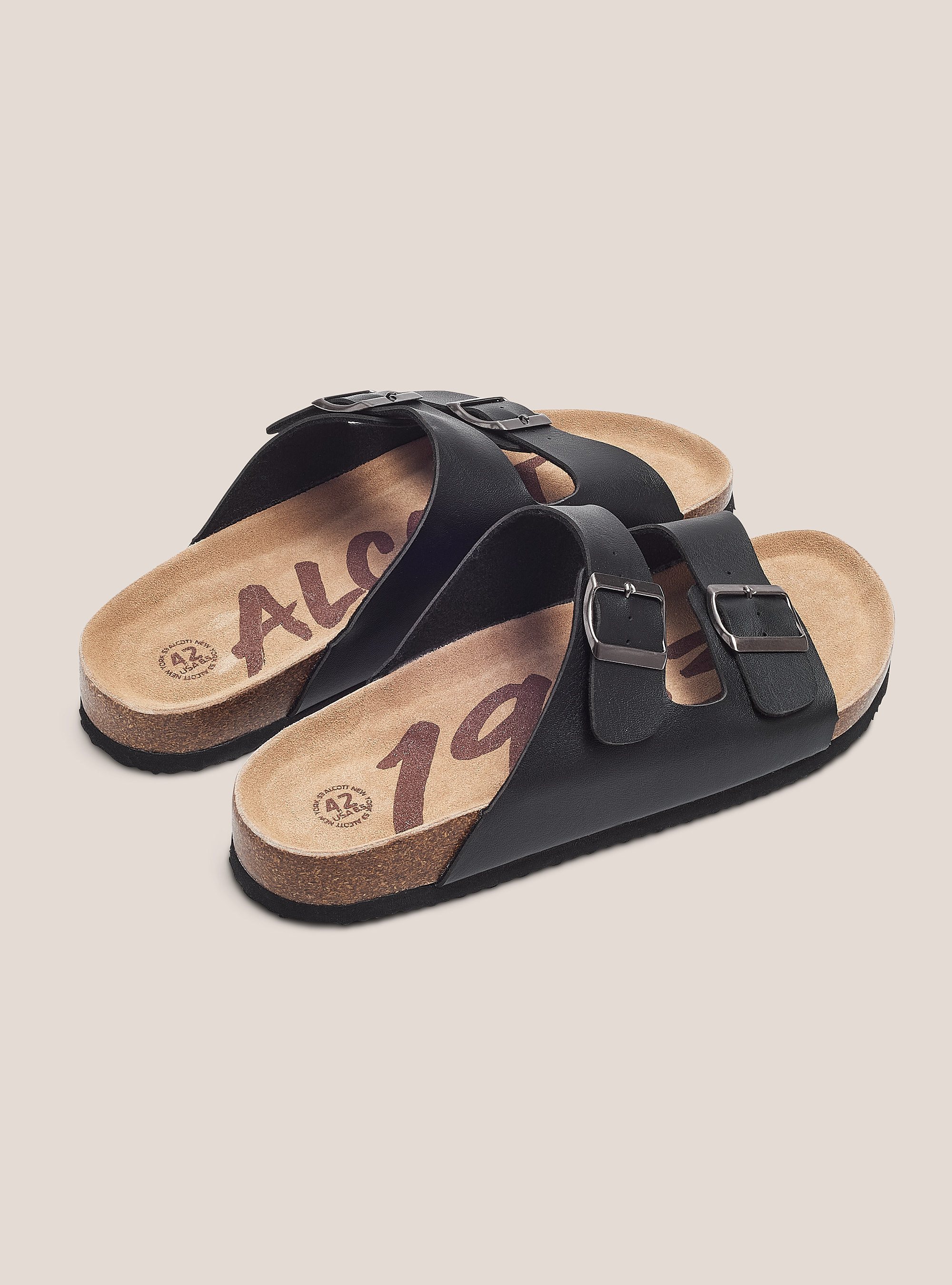Eco leather sandal with cork sole, BLACK
