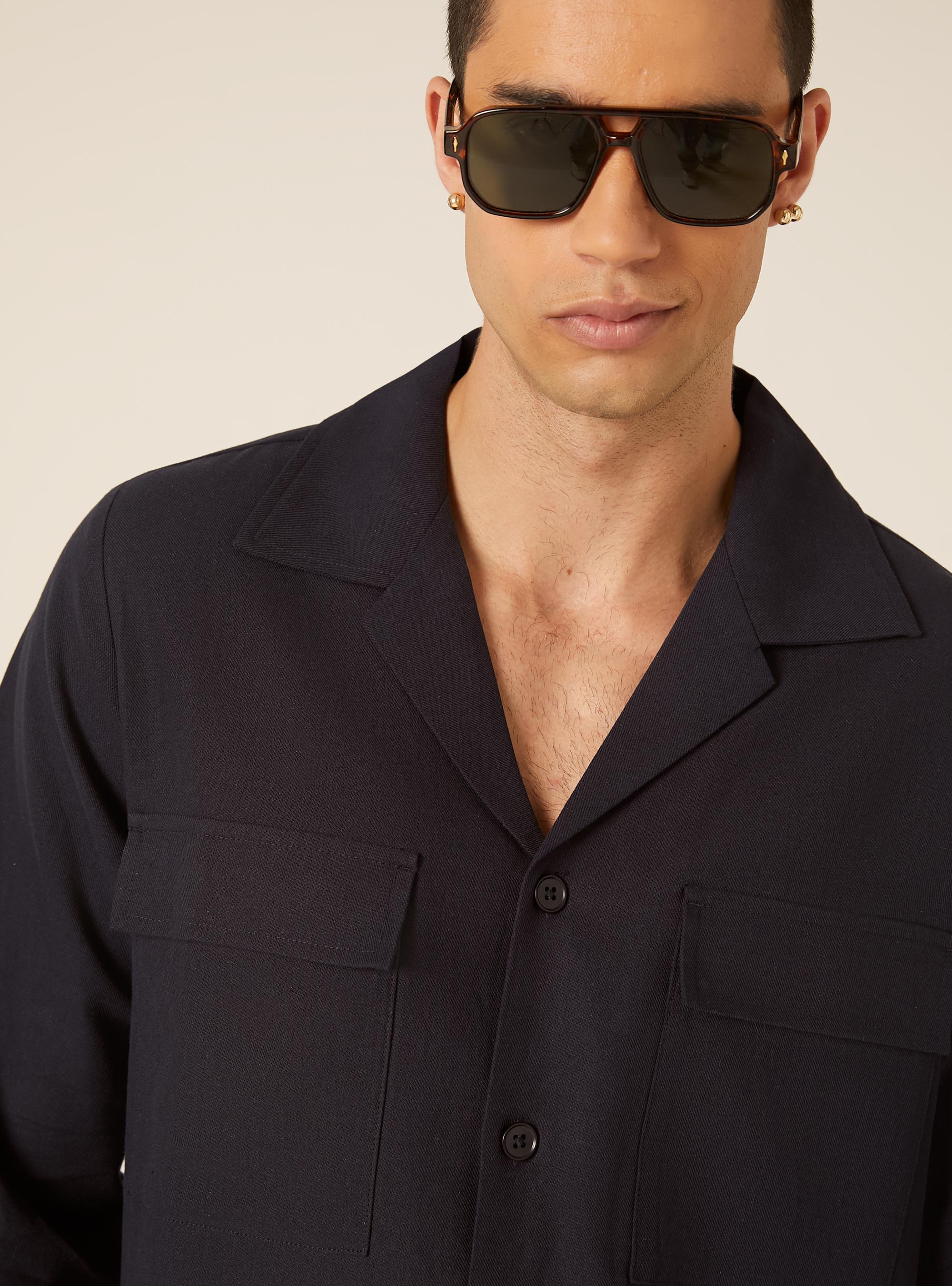 Camicia  con tasconi  in misto lino, NA1 NAVY DARK