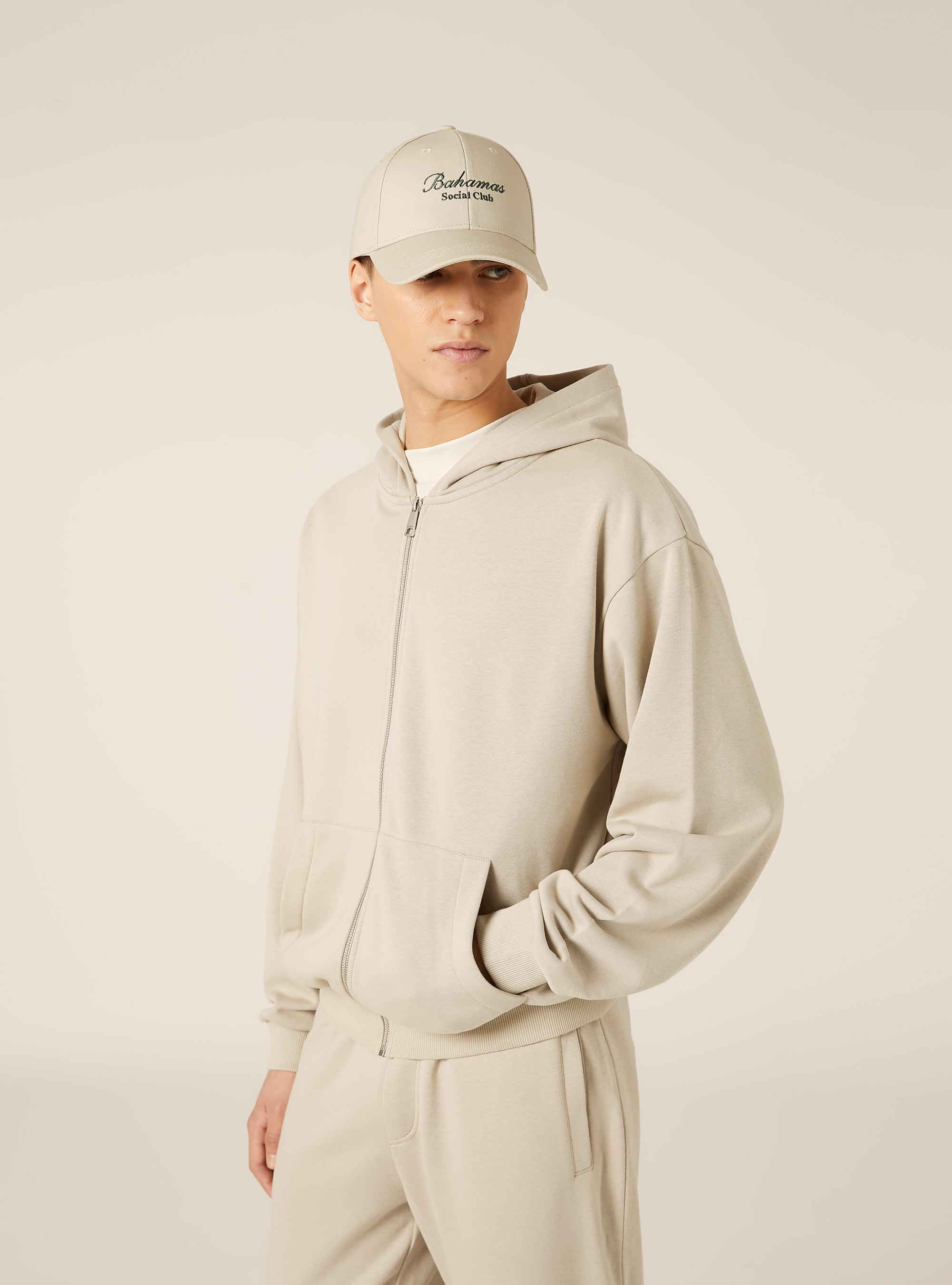 Sweat &agrave; capuche et fermeture &eacute;clair, coupe boxy, BG1 BEIGE DARK