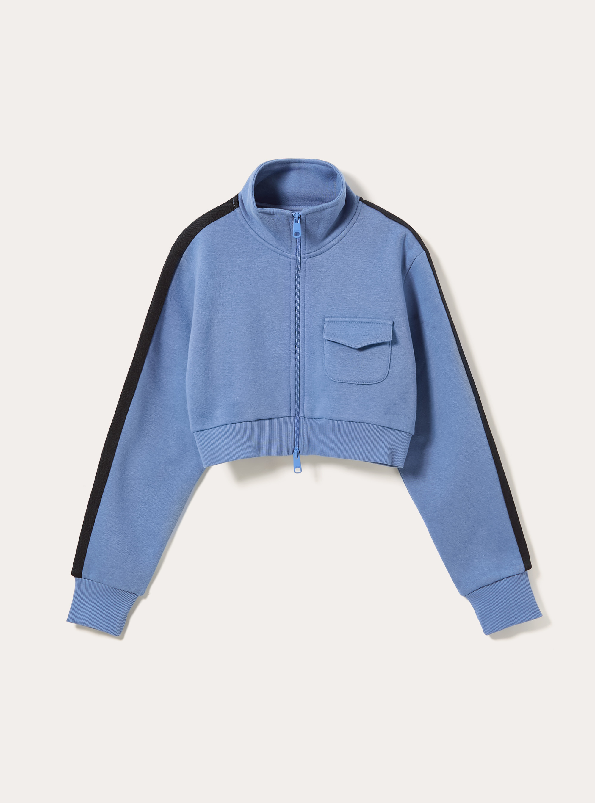Felpa cropped zip con bande laterali, AZ1 AZURE DARK