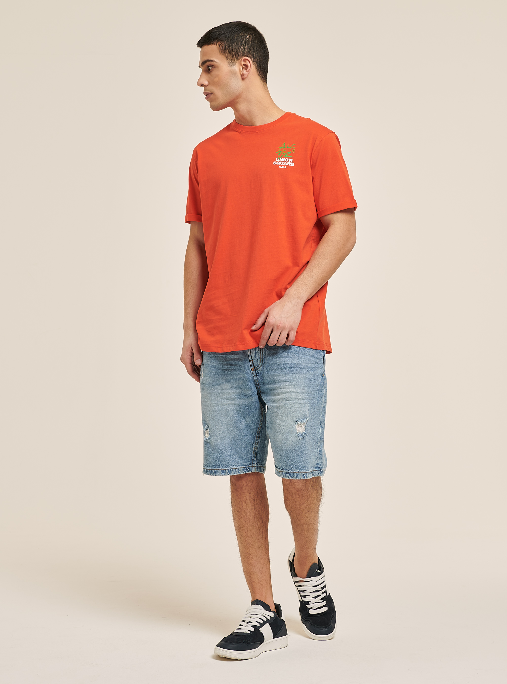 T-shirt avec impression graphique sur le devant et le dos, C321 ORANGE