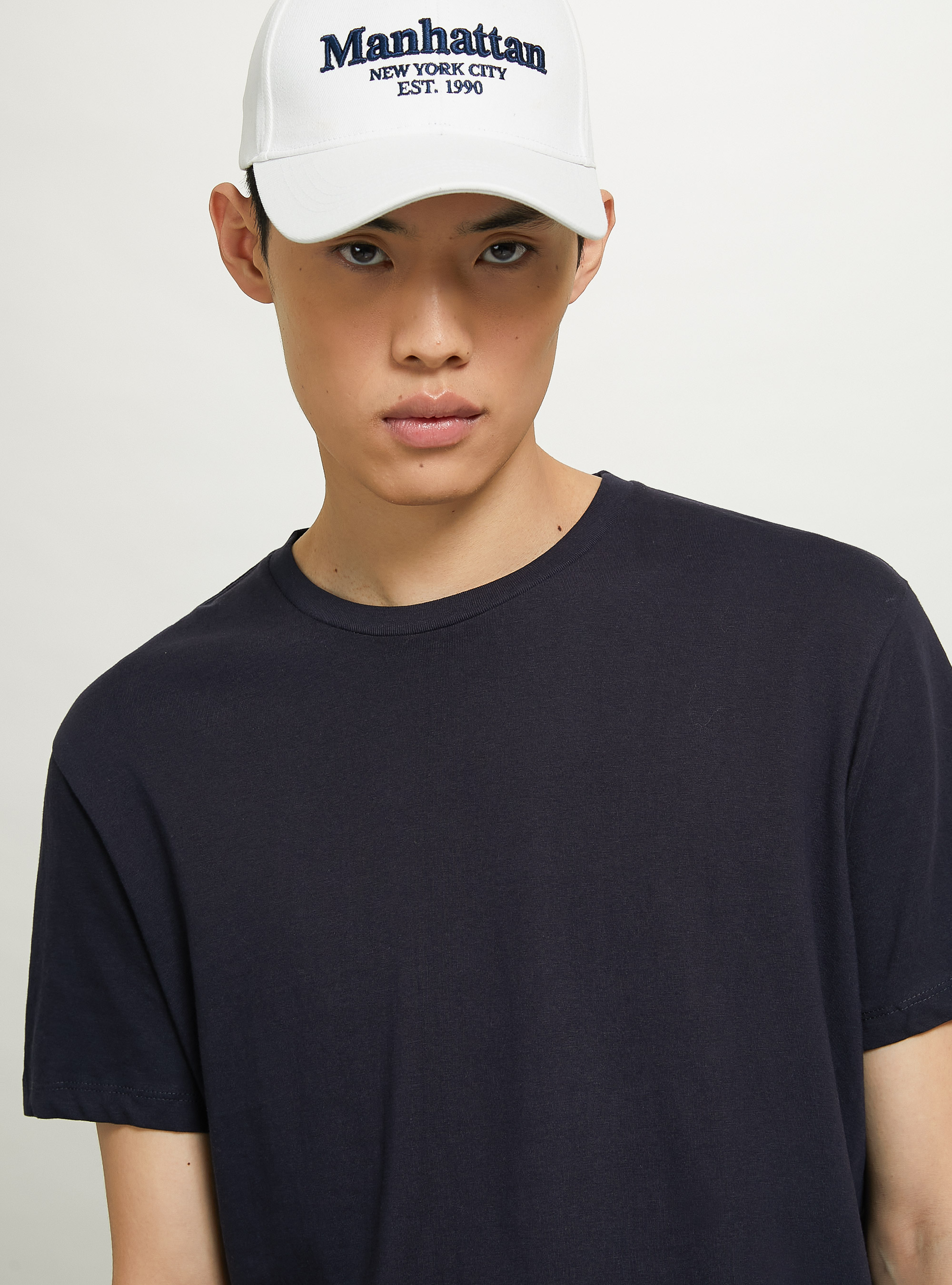 Maglietta girocollo in cotone sostenibile, NA1 NAVY DARK