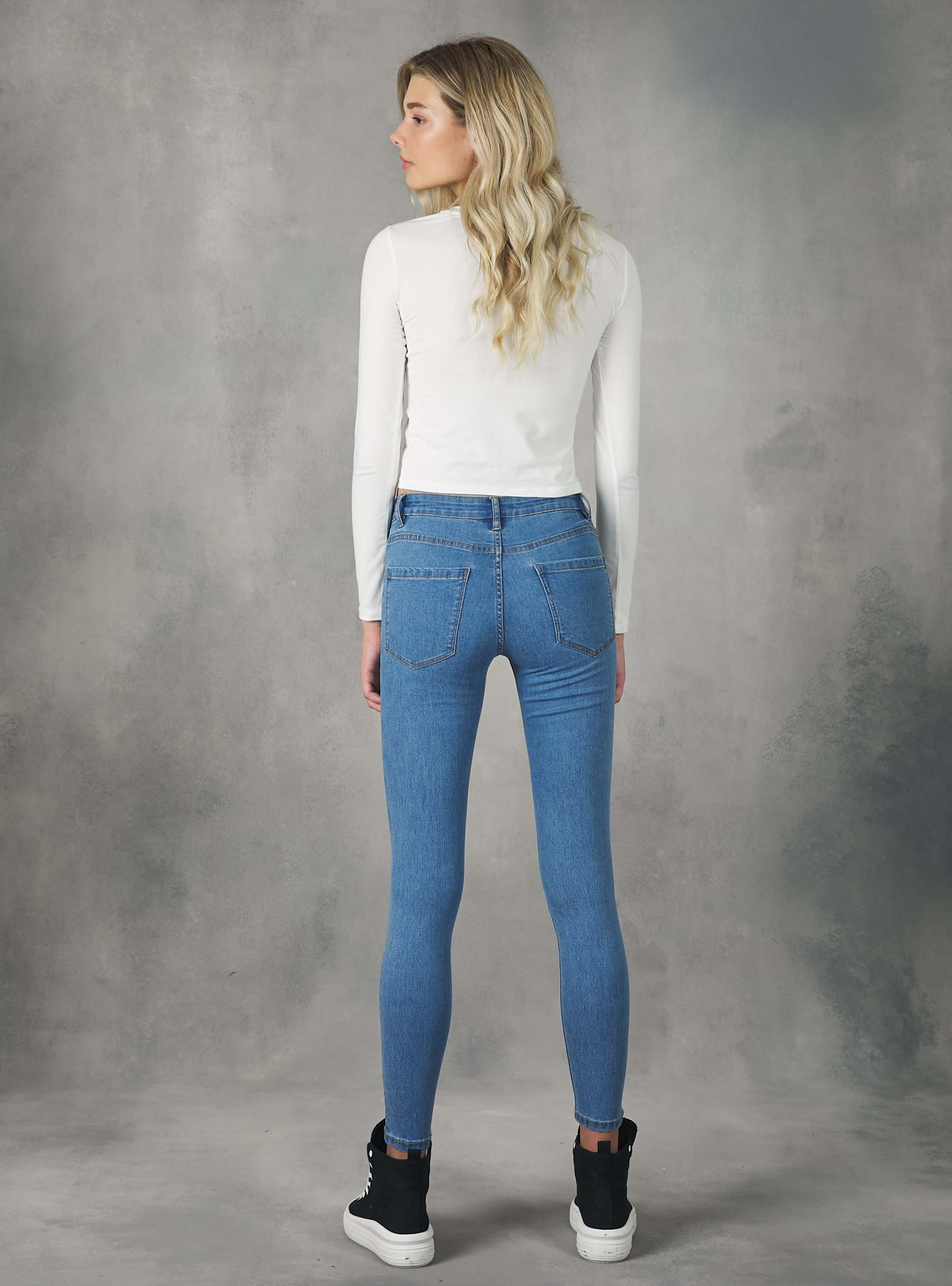 Jean super skinny taille haute en denim stretch, D006 AZURE