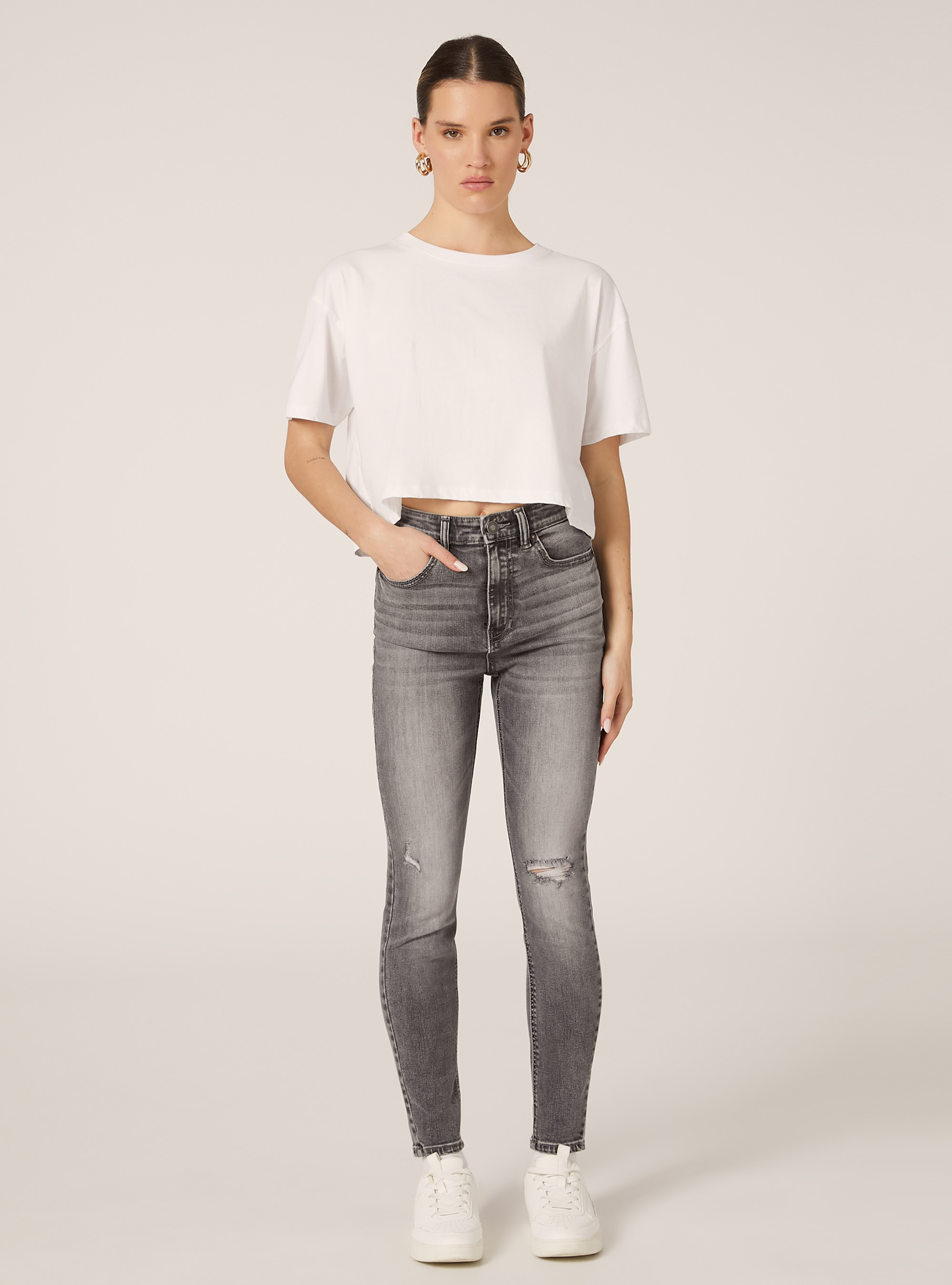 Vaqueros pitillo de cintura muy alta, D00G GREY