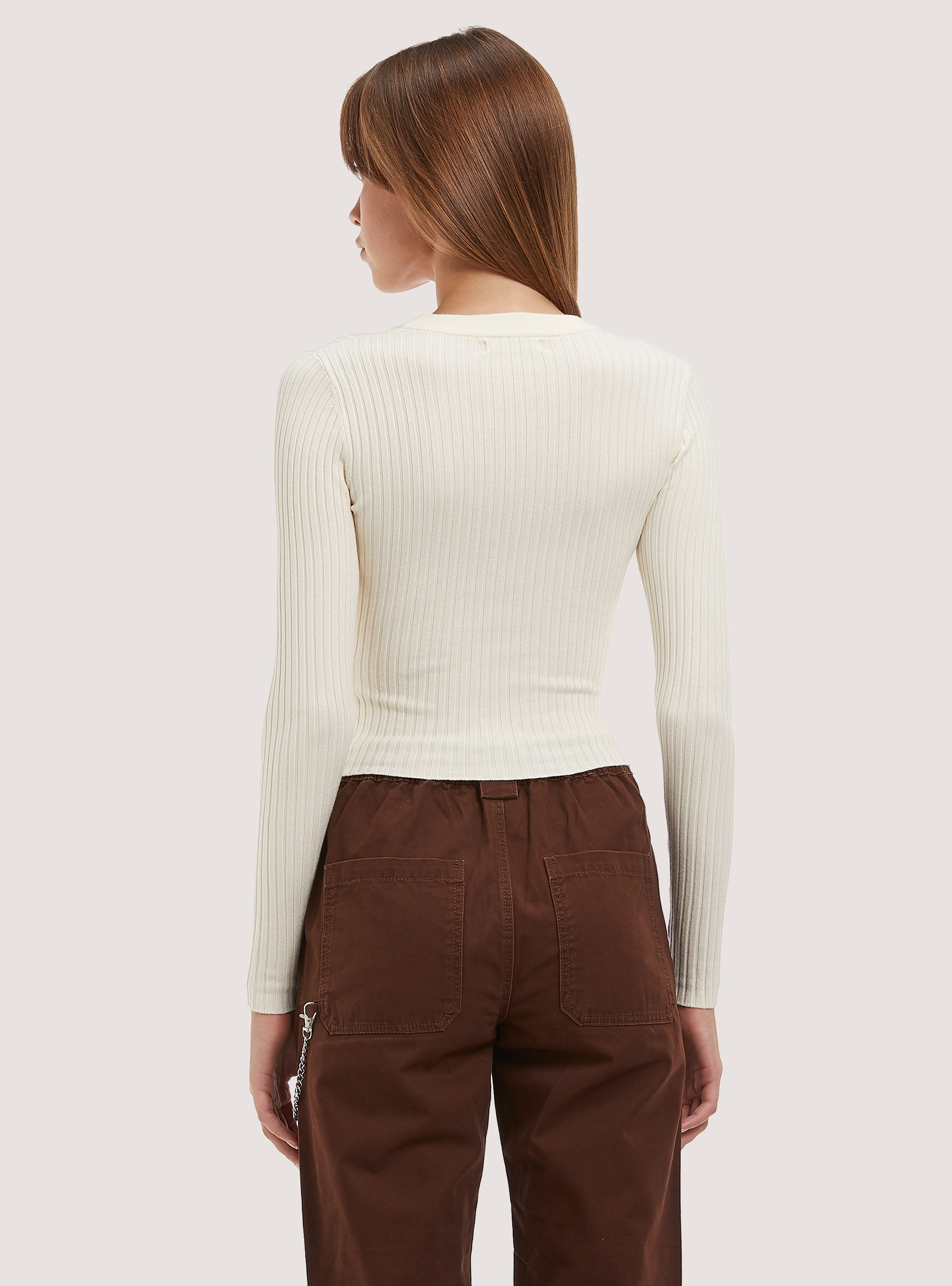 Pullover morbido cropped a costine elasticizzato, WH1 OFF WHITE
