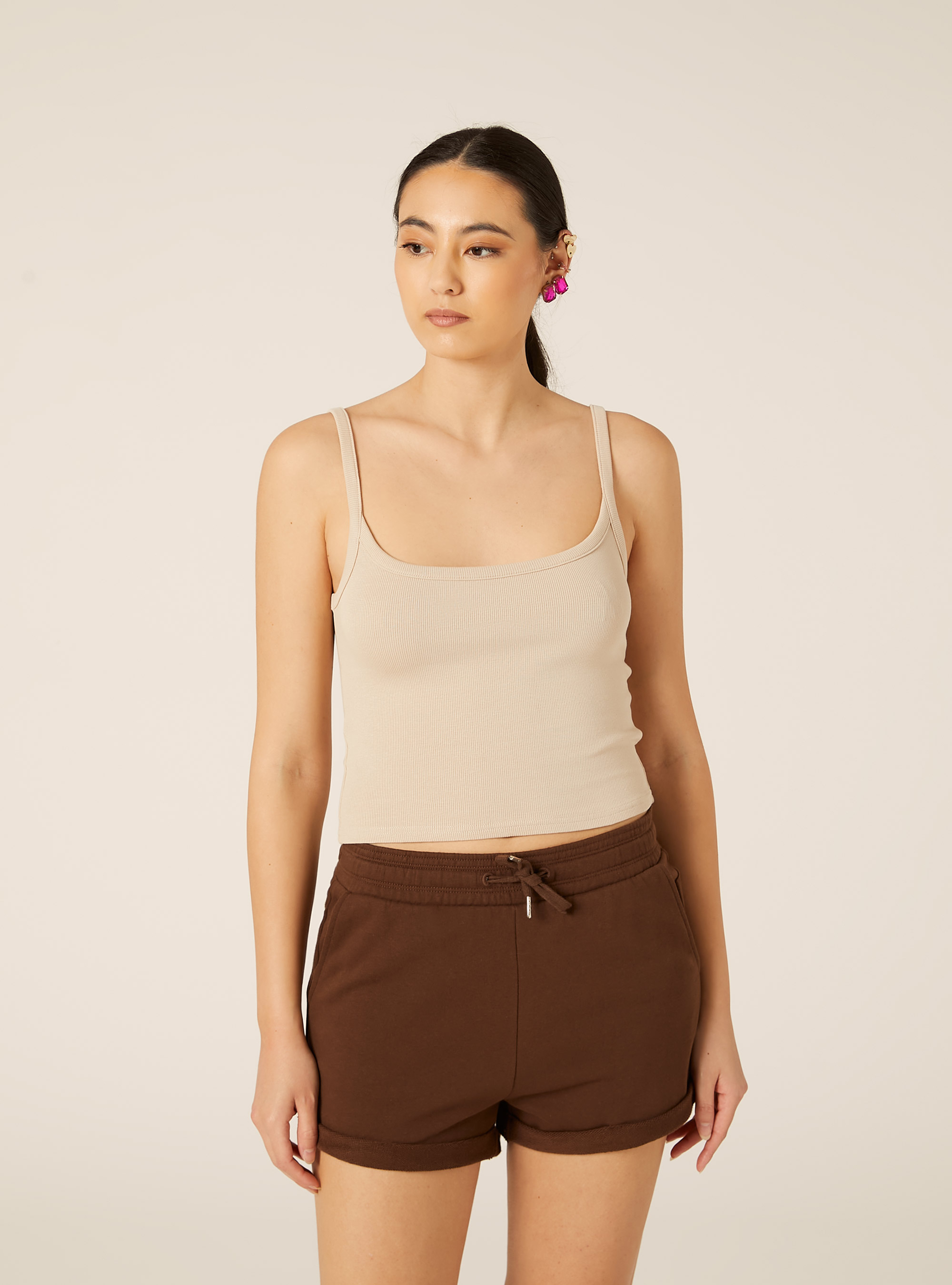 Canotta crop a coste basic, BG2 BEIGE MEDIUM