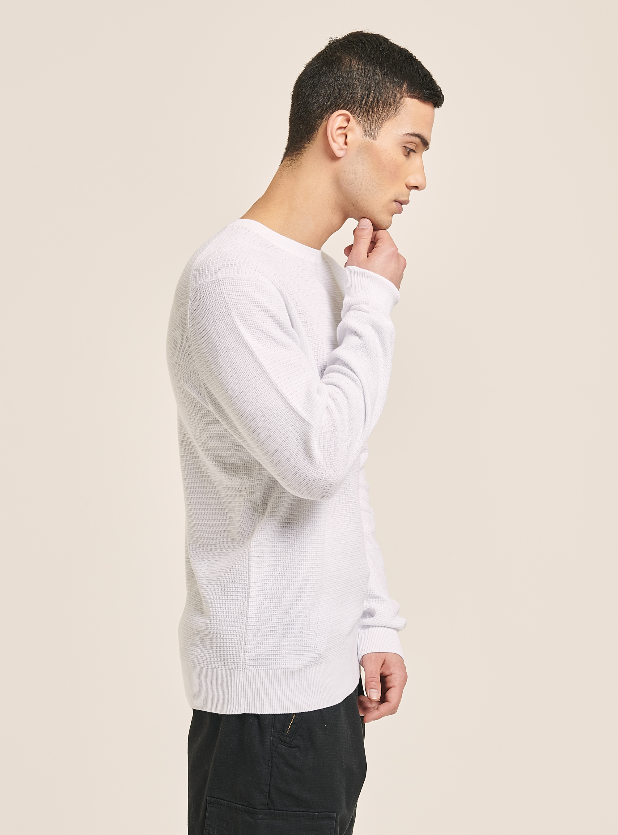 Textured crew-neck pullover, WH2 WHITE