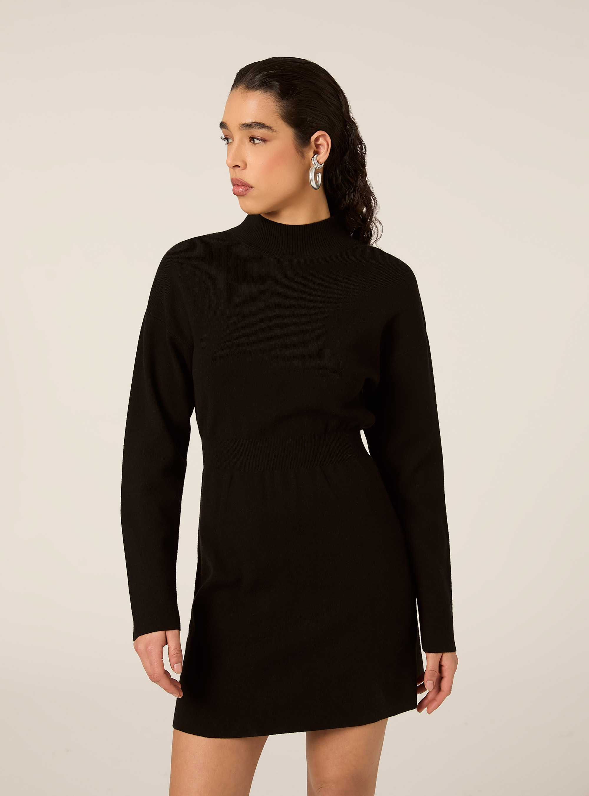 Strickkleid mit halbem Kragen, BK1 BLACK