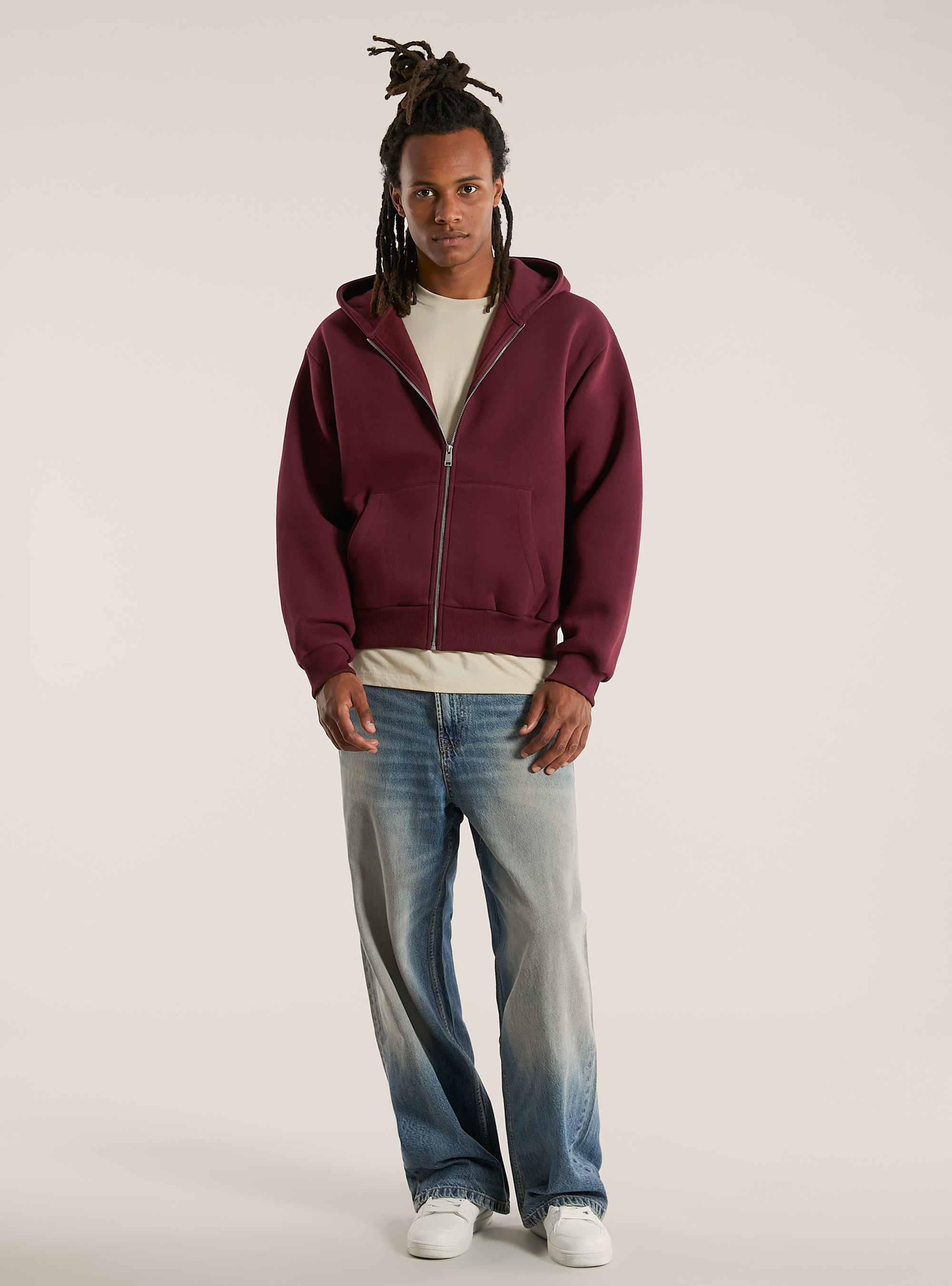 Sudadera con cremallera y capucha boxy fit, BO1 BORDEAUX DARK