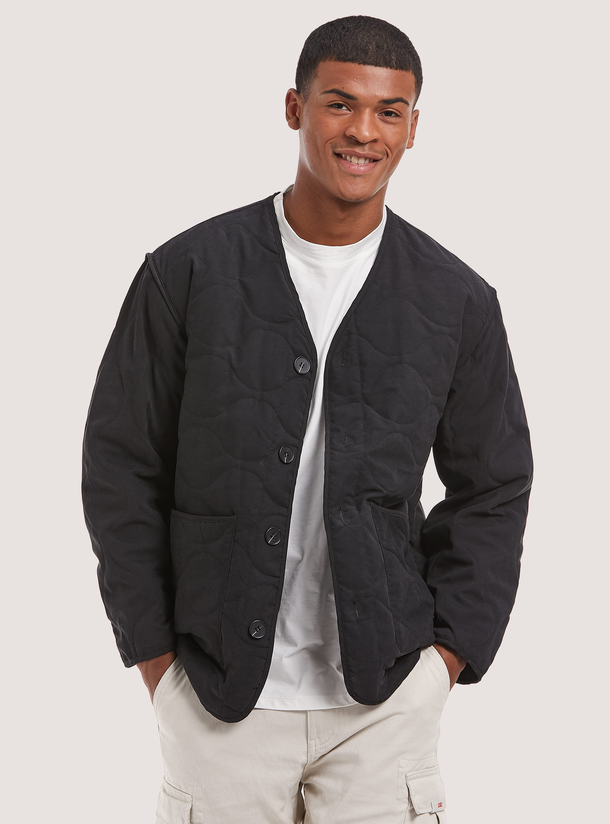 Quilted jacket with recycled padding, BK1 BLACK