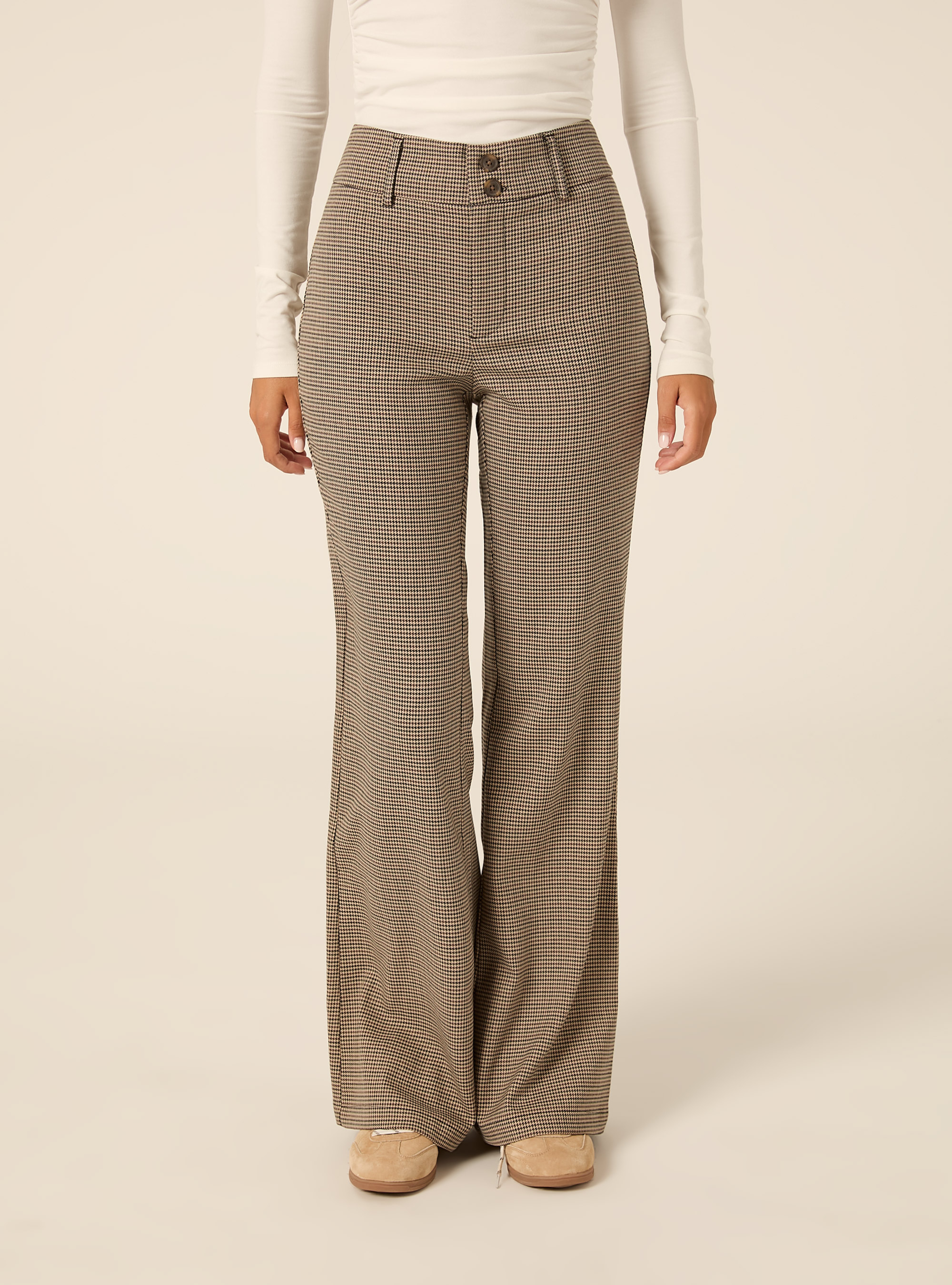 Pantaloni flare a vita bassa a fantasia, BG2 BEIGE MEDIUM
