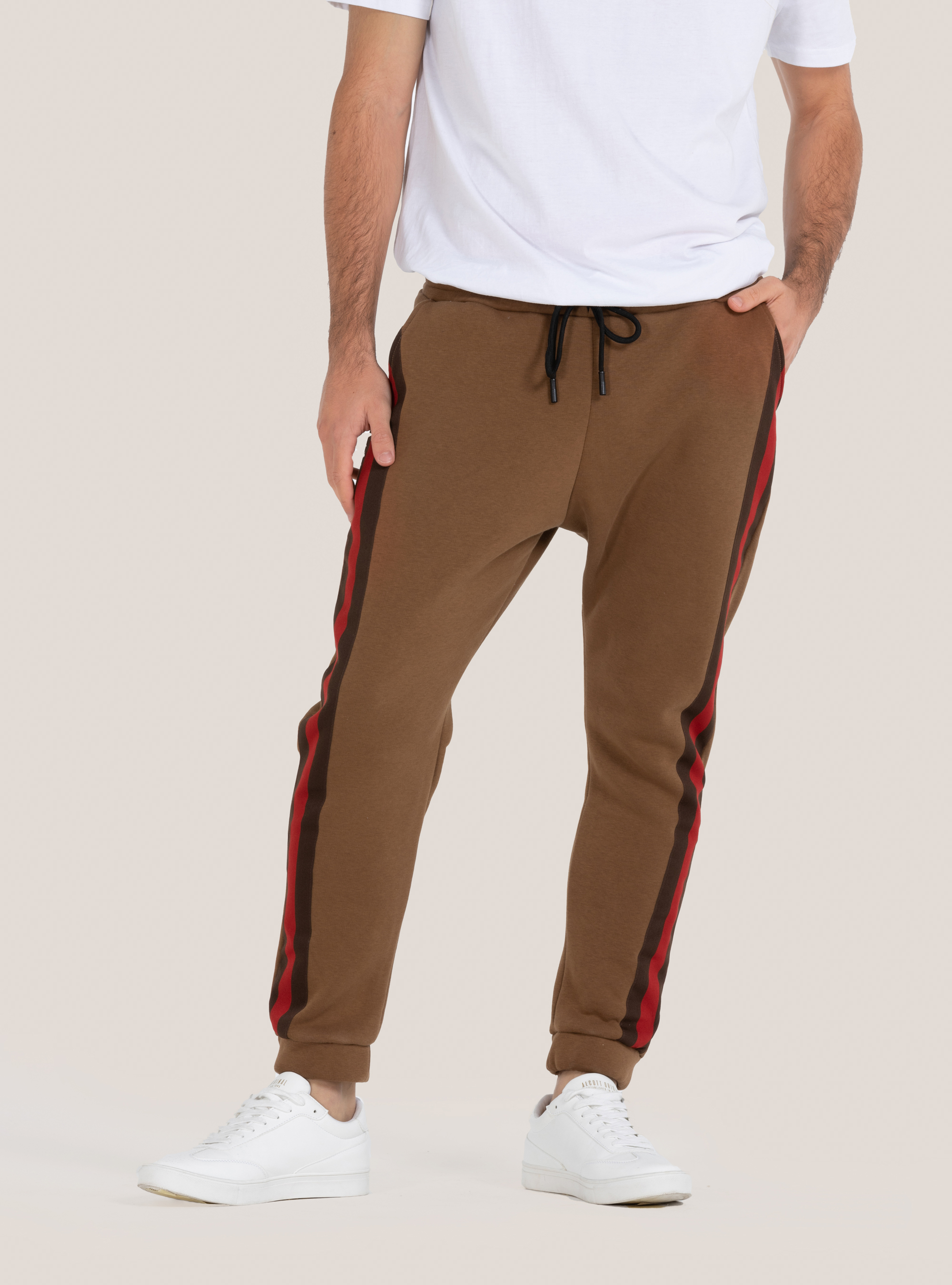 Pantaloni jogger con tape laterali, C104 CREAM