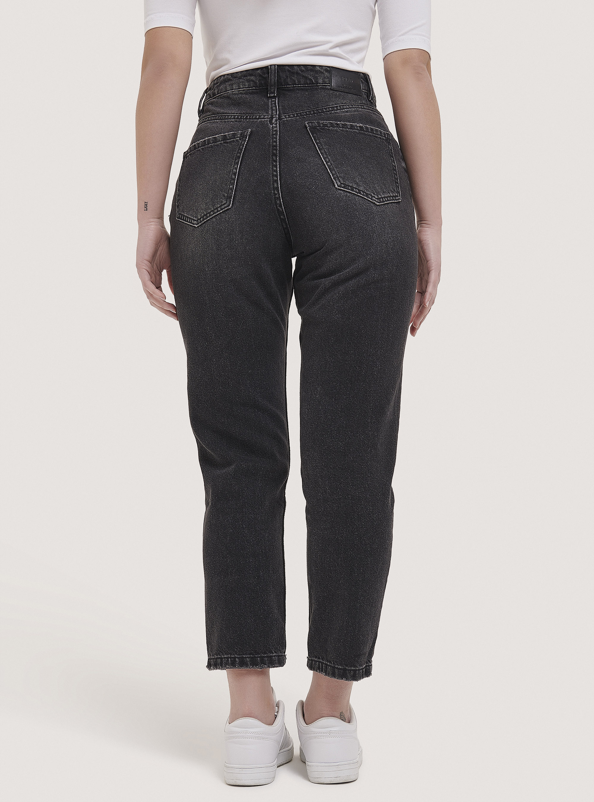 Cotton mom fit jeans, D000 BLACK