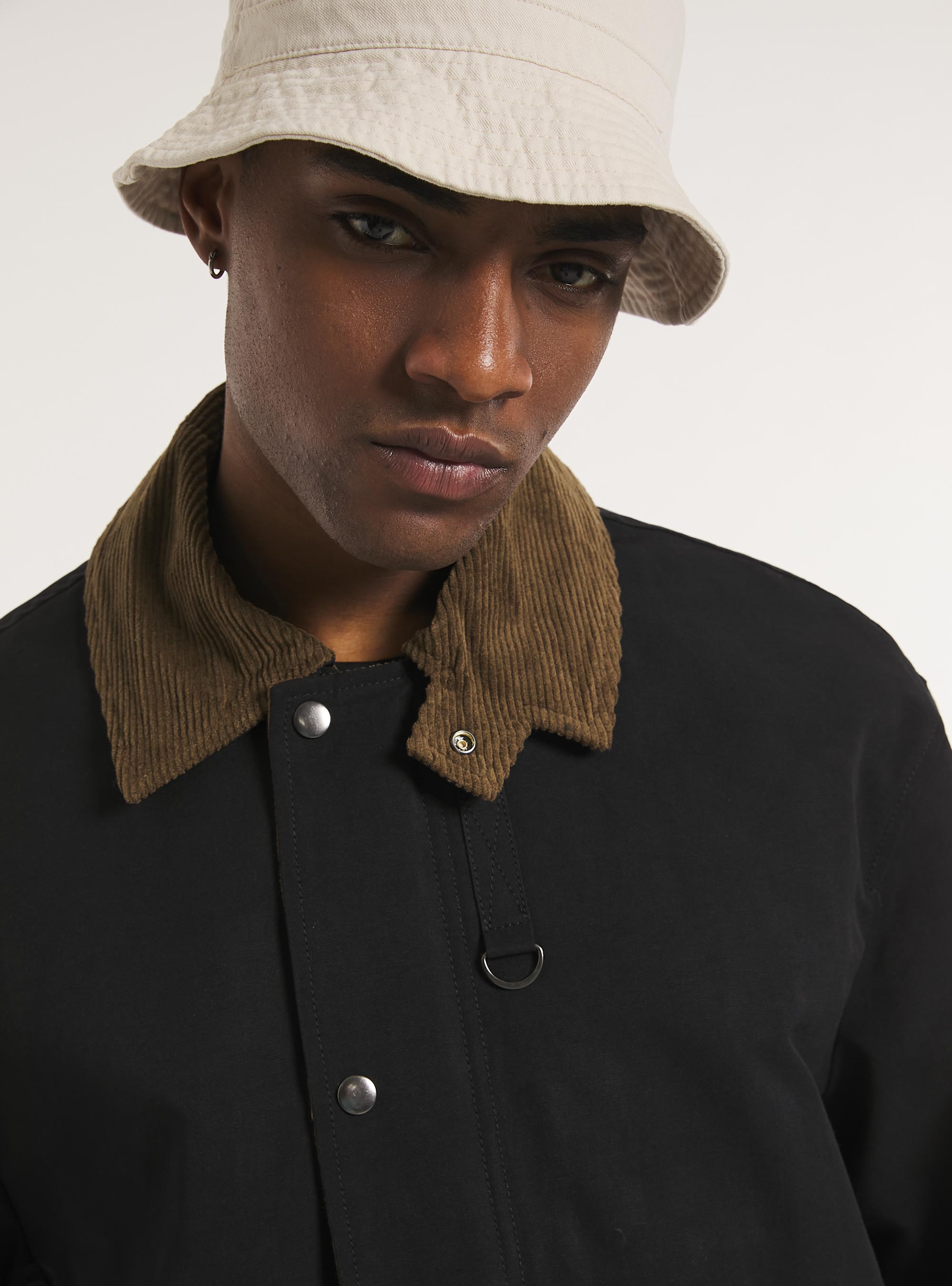 Waxed canvas jacket with ribbed collar, NA1 NAVY DARK