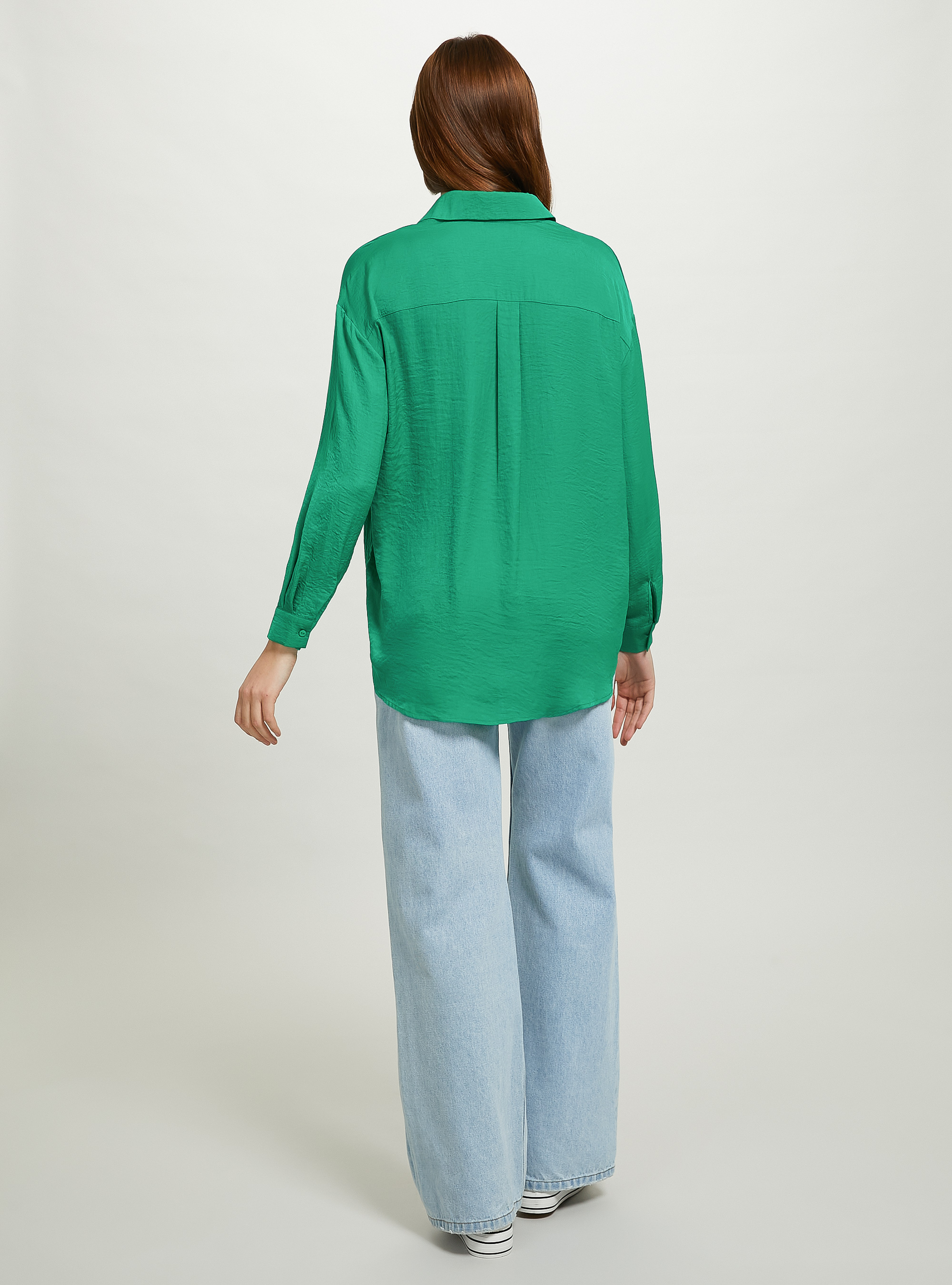 Solid-coloured satin shirt, GN2 GREEN MEDIUM