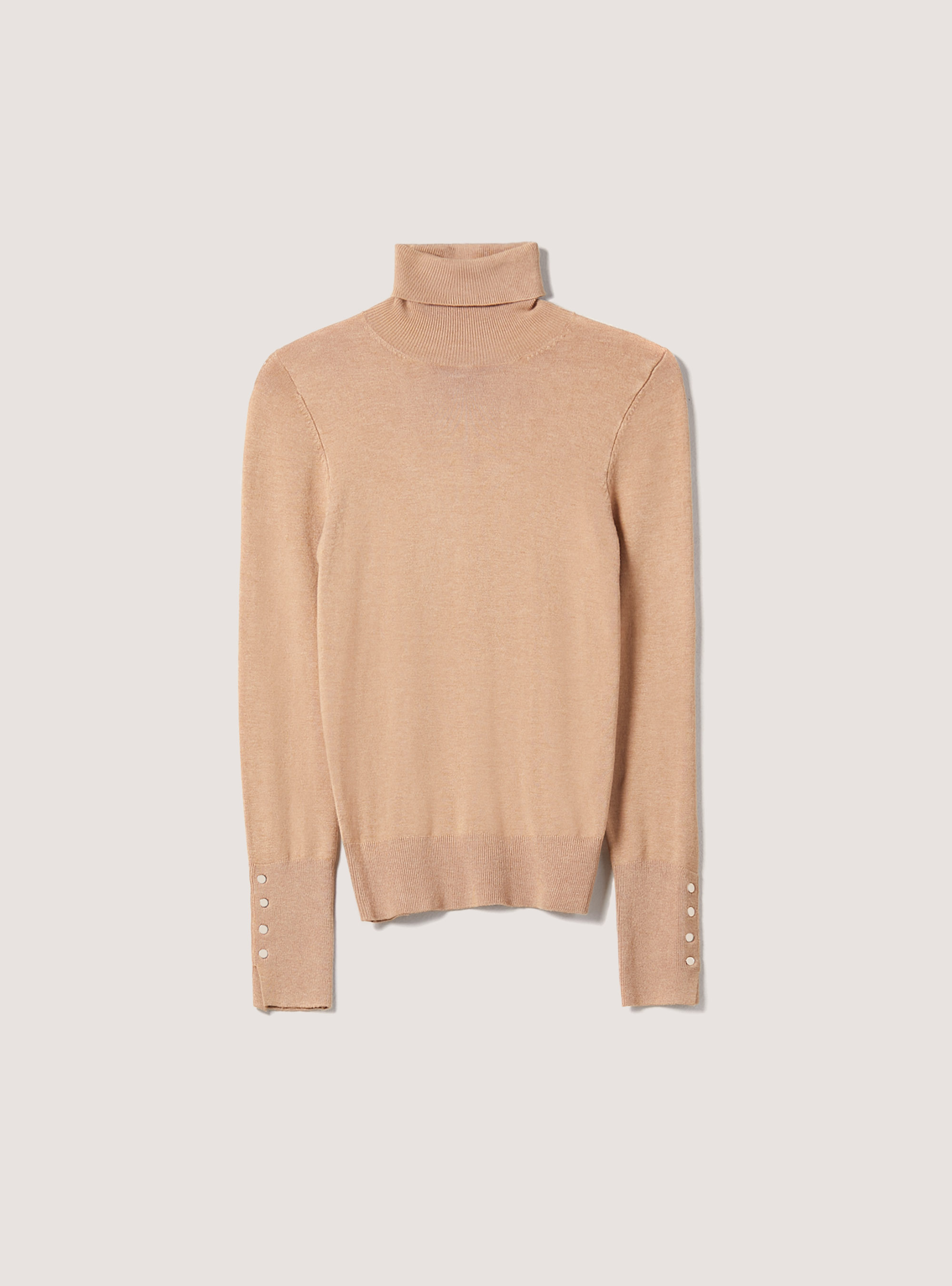 Pullover a collo alto con bottoni sulla manica, MBG2 BEIGE MEL MED