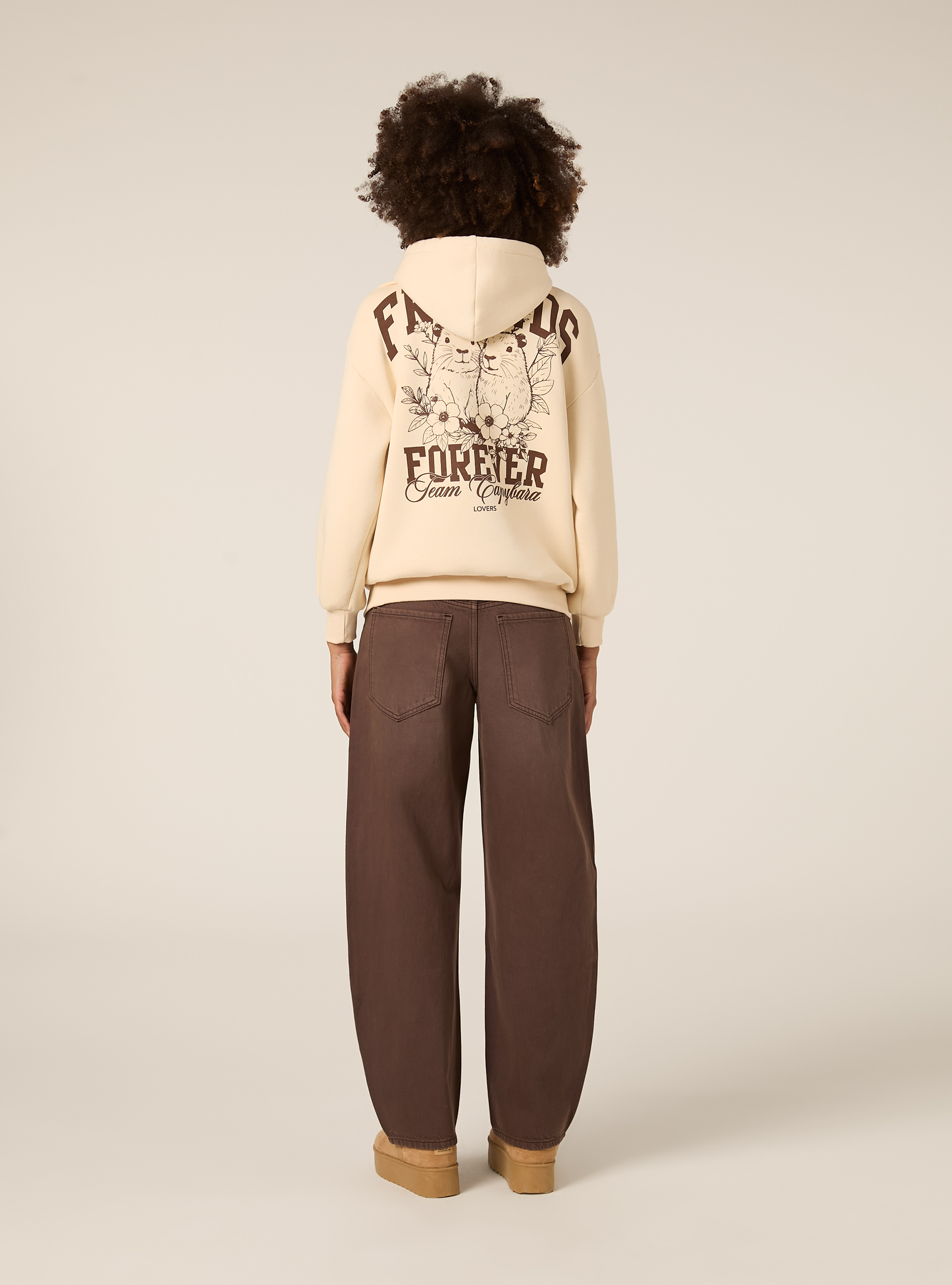 Sweat oversize à capuche et imprimé, CR2 CREAM MEDIUM