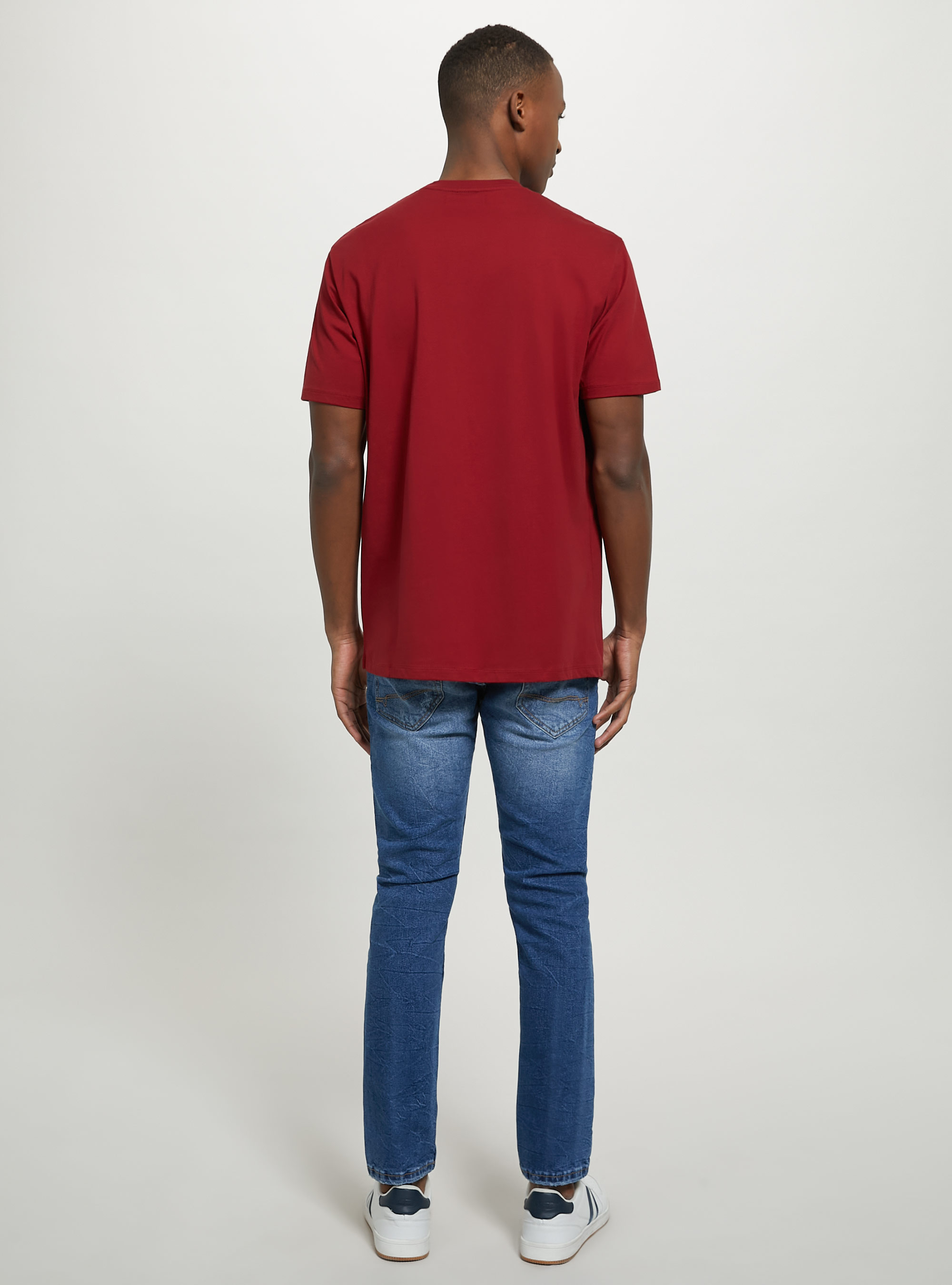 Camiseta de algod&oacute;n con cuello redondo, BO2 BORDEAUX MEDIUM