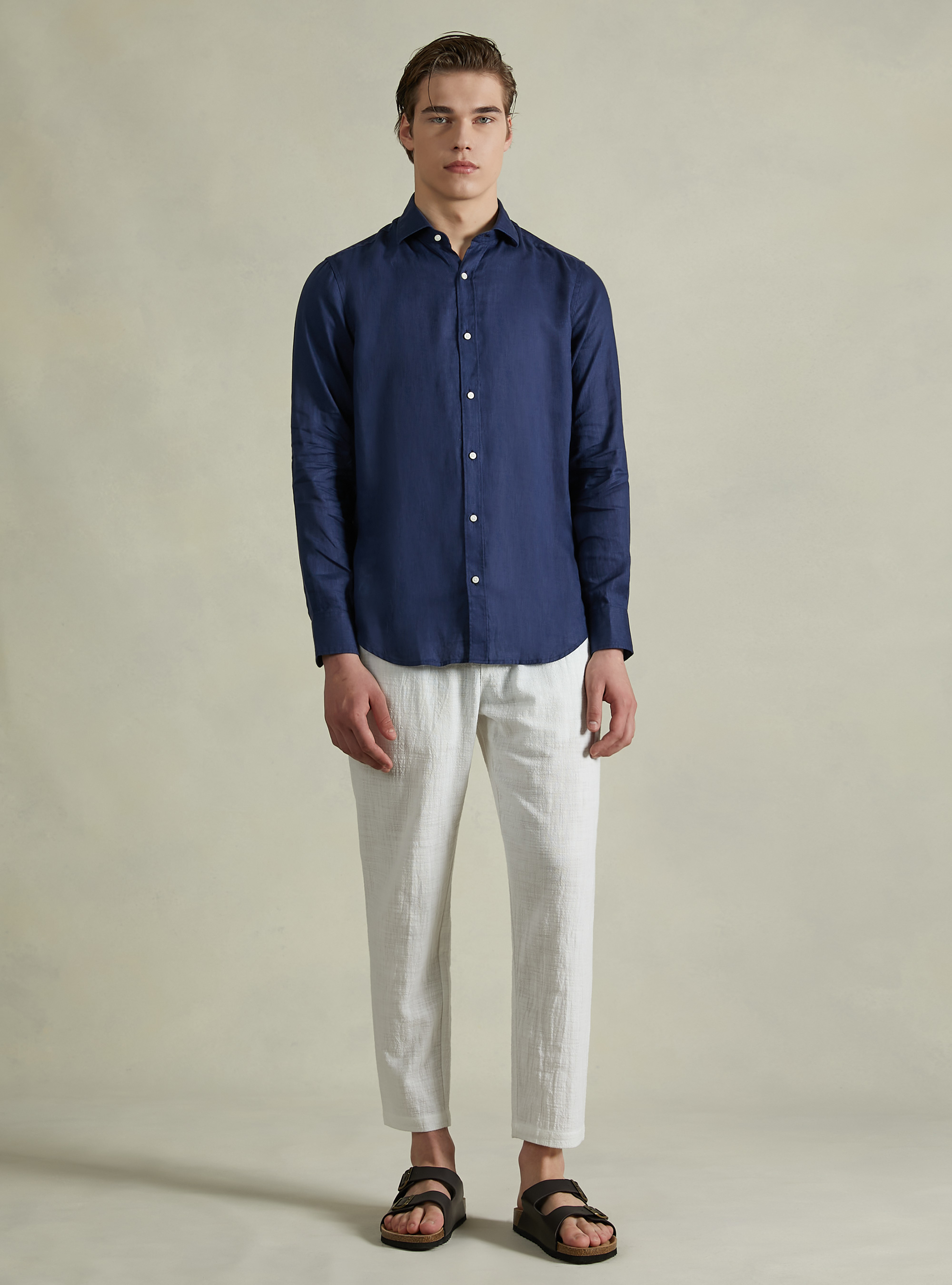 Camicia in puro lino a maniche lunghe, NA1 NAVY DARK