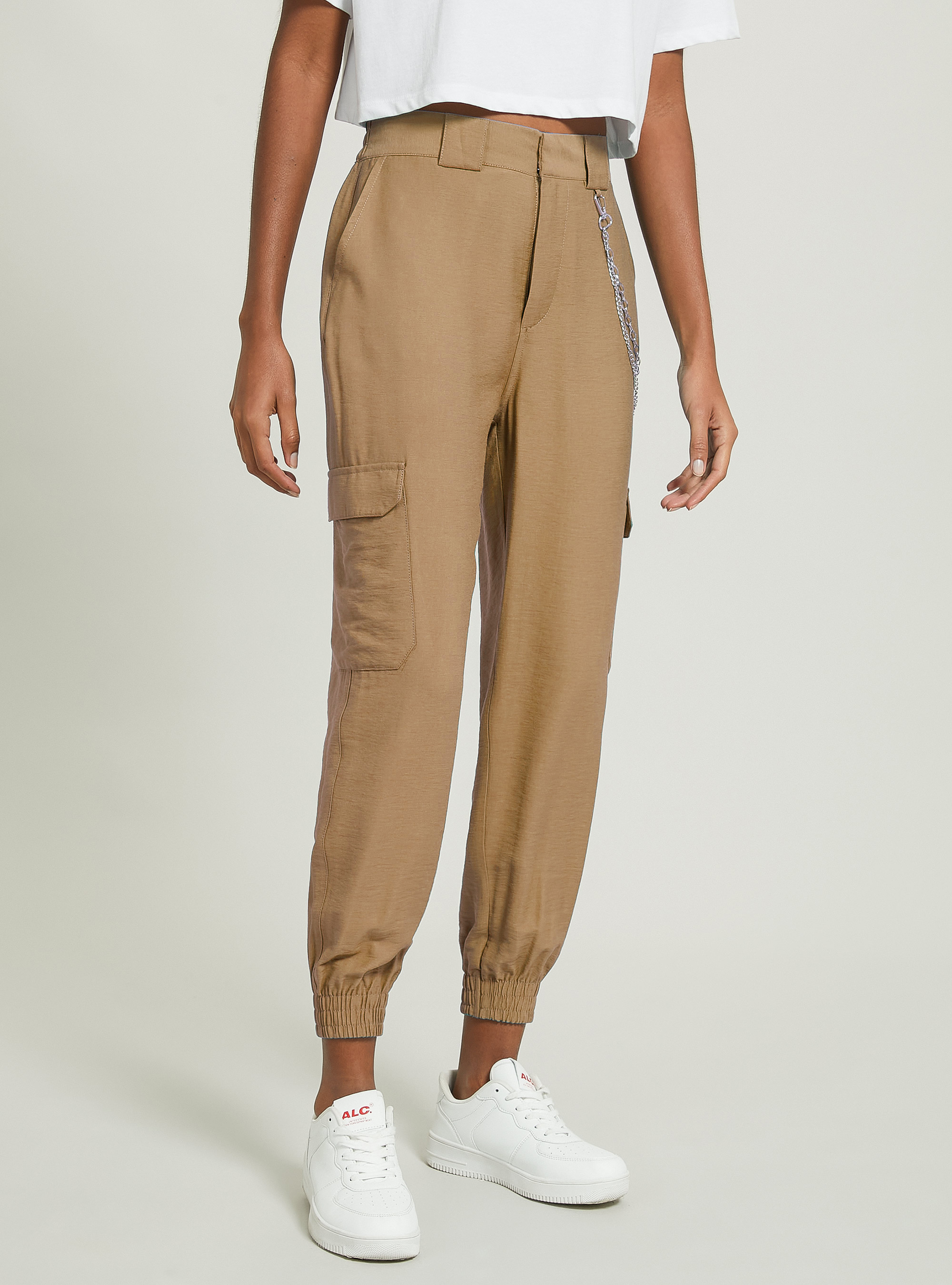 Linen blend chain trousers, TB2 TOBACCO MEDIUM